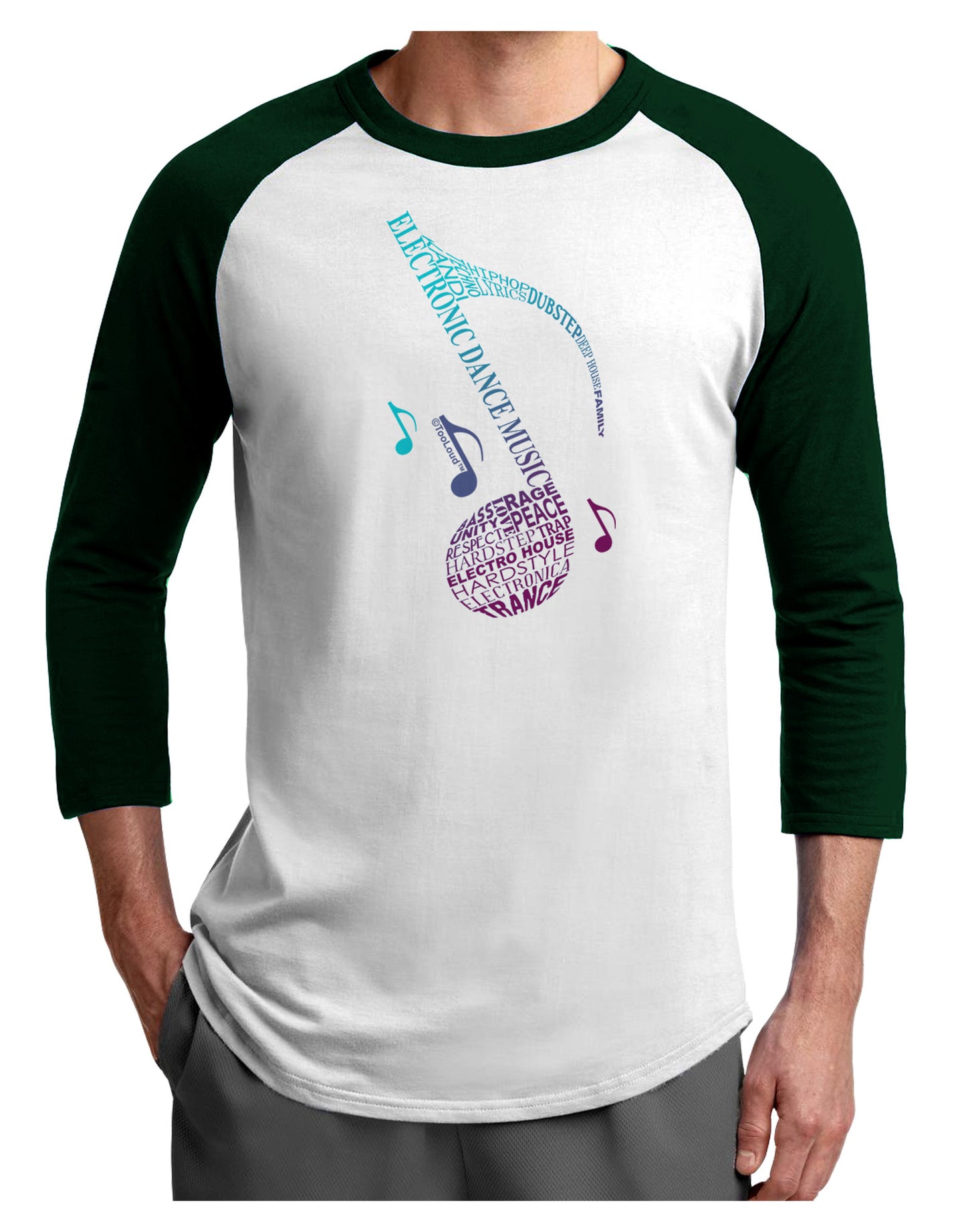 Music Note Typography Adult Raglan Shirt-Raglan Shirt-TooLoud-White-Forest-X-Small-Davson Sales