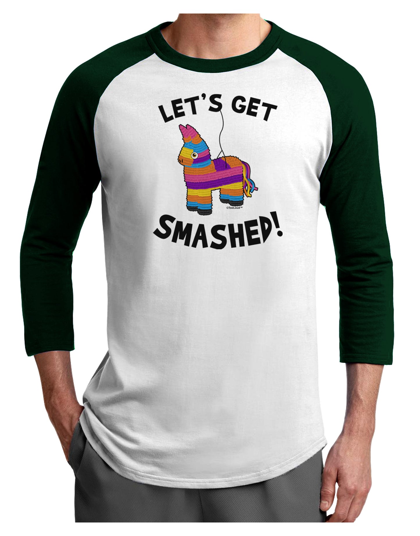 Let's Get Smashed Pinata Adult Raglan Shirt-TooLoud-White-Forest-X-Small-Davson Sales
