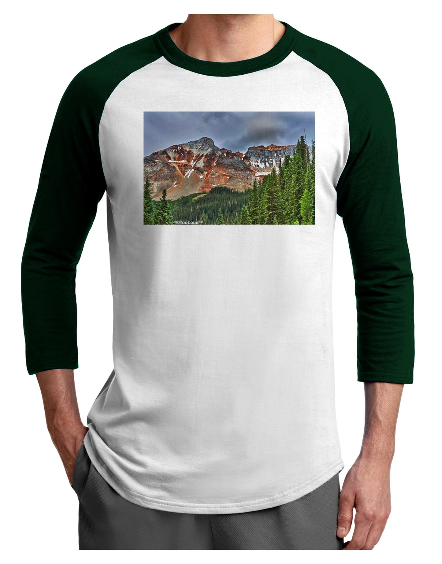 Colorado Mountains Forrest Adult Raglan Shirt-TooLoud-White-Forest-X-Small-Davson Sales