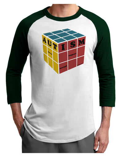 Autism Awareness - Cube Color Adult Raglan Shirt-TooLoud-White-Forest-X-Small-Davson Sales