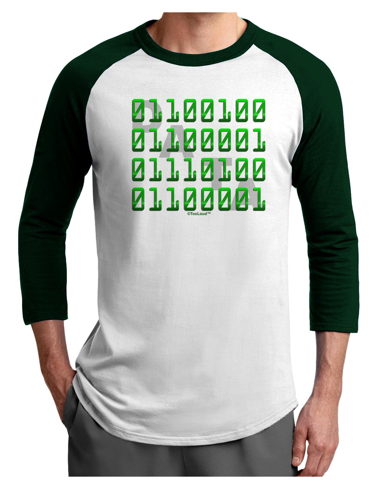 Binary Data Green Adult Raglan Shirt-Raglan Shirt-TooLoud-White-Forest-XXX-Large-Davson Sales