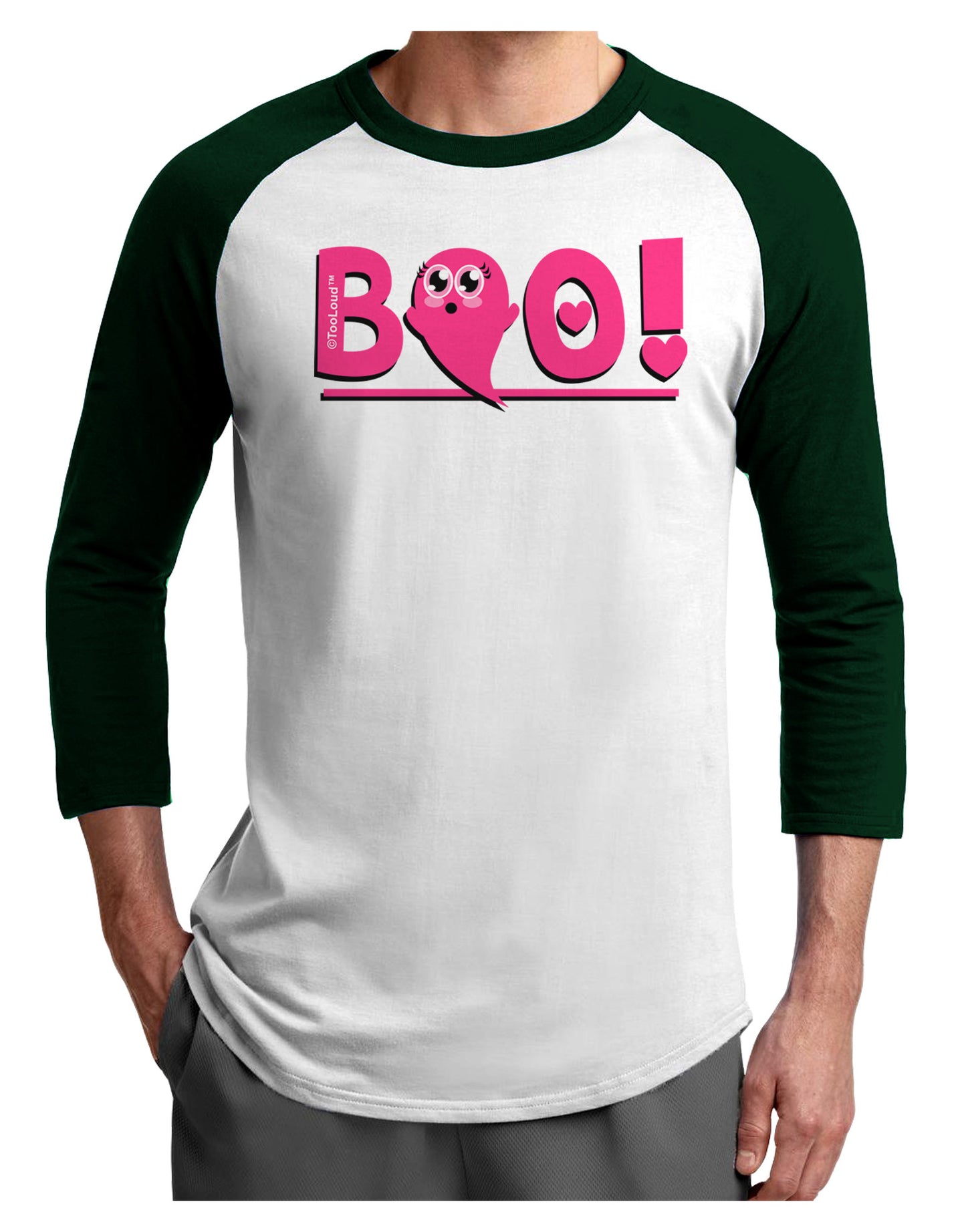 Cute Boo Text Pink Adult Raglan Shirt-Raglan Shirt-TooLoud-White-Forest-X-Small-Davson Sales