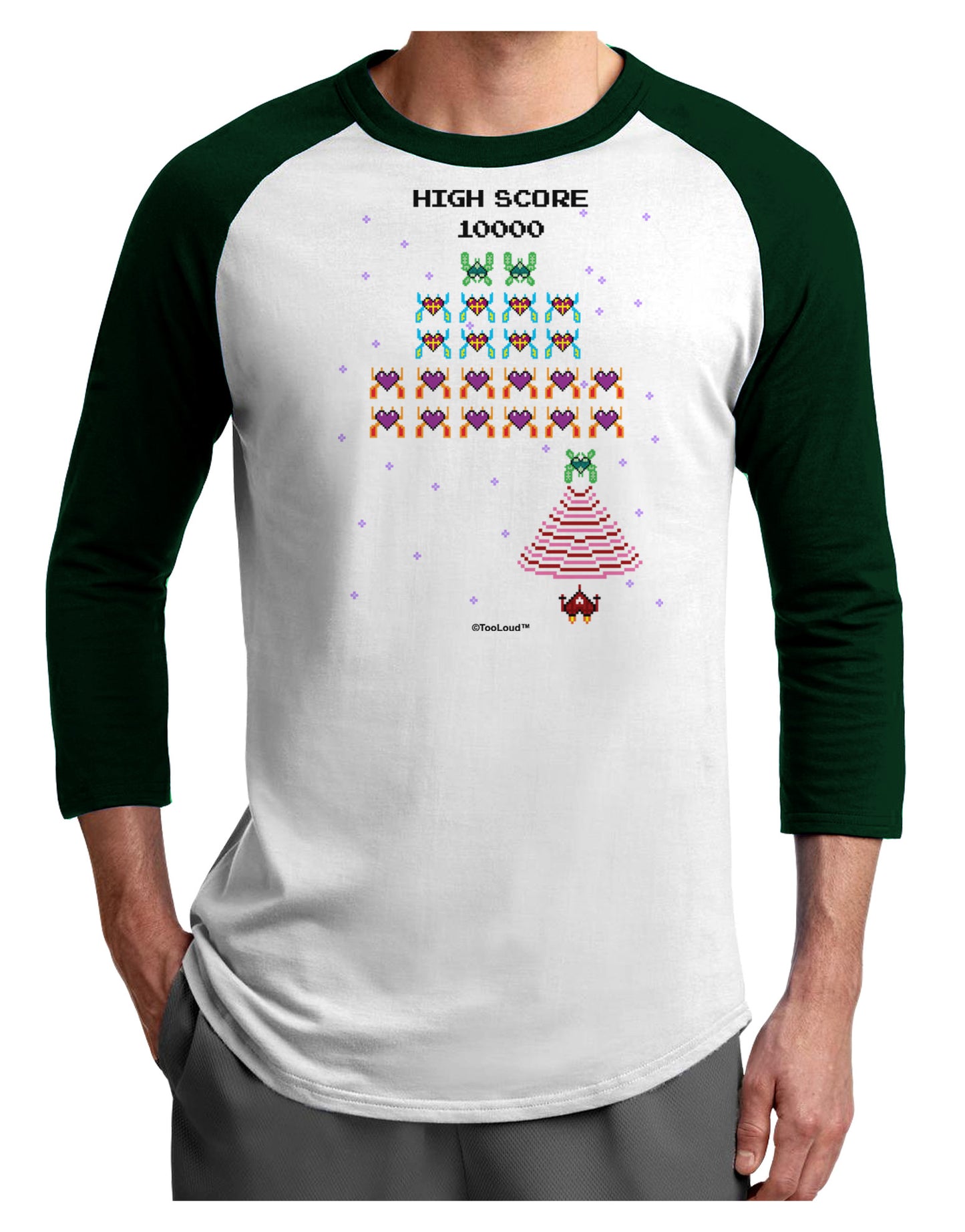 Retro Heart Fighter Adult Raglan Shirt-TooLoud-White-Forest-X-Small-Davson Sales
