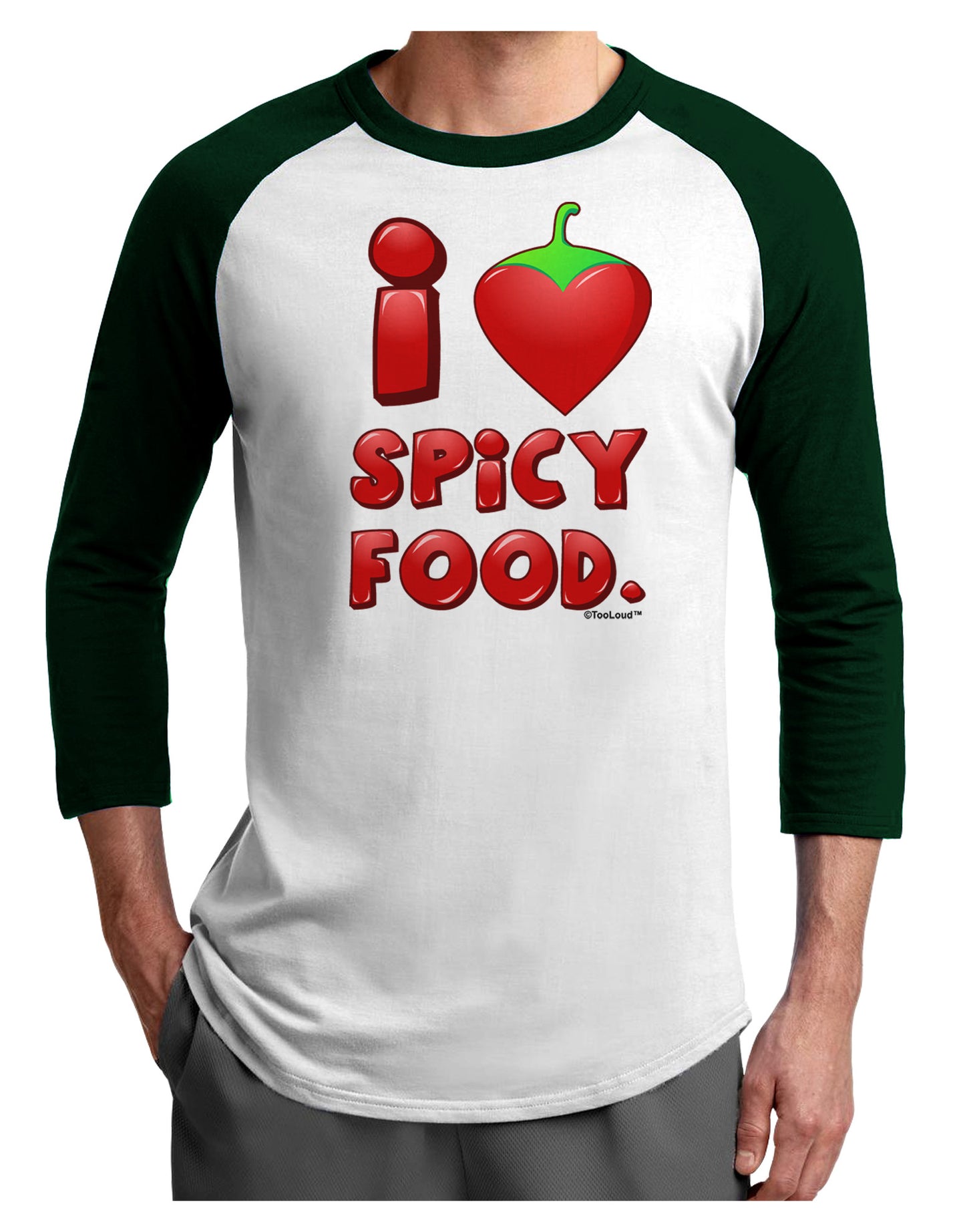 I Heart Spicy Food Adult Raglan Shirt-TooLoud-White-Forest-X-Small-Davson Sales