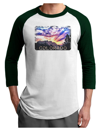 Colorado Rainbow Sunset Text Adult Raglan Shirt-Raglan Shirt-TooLoud-White-Forest-X-Small-Davson Sales