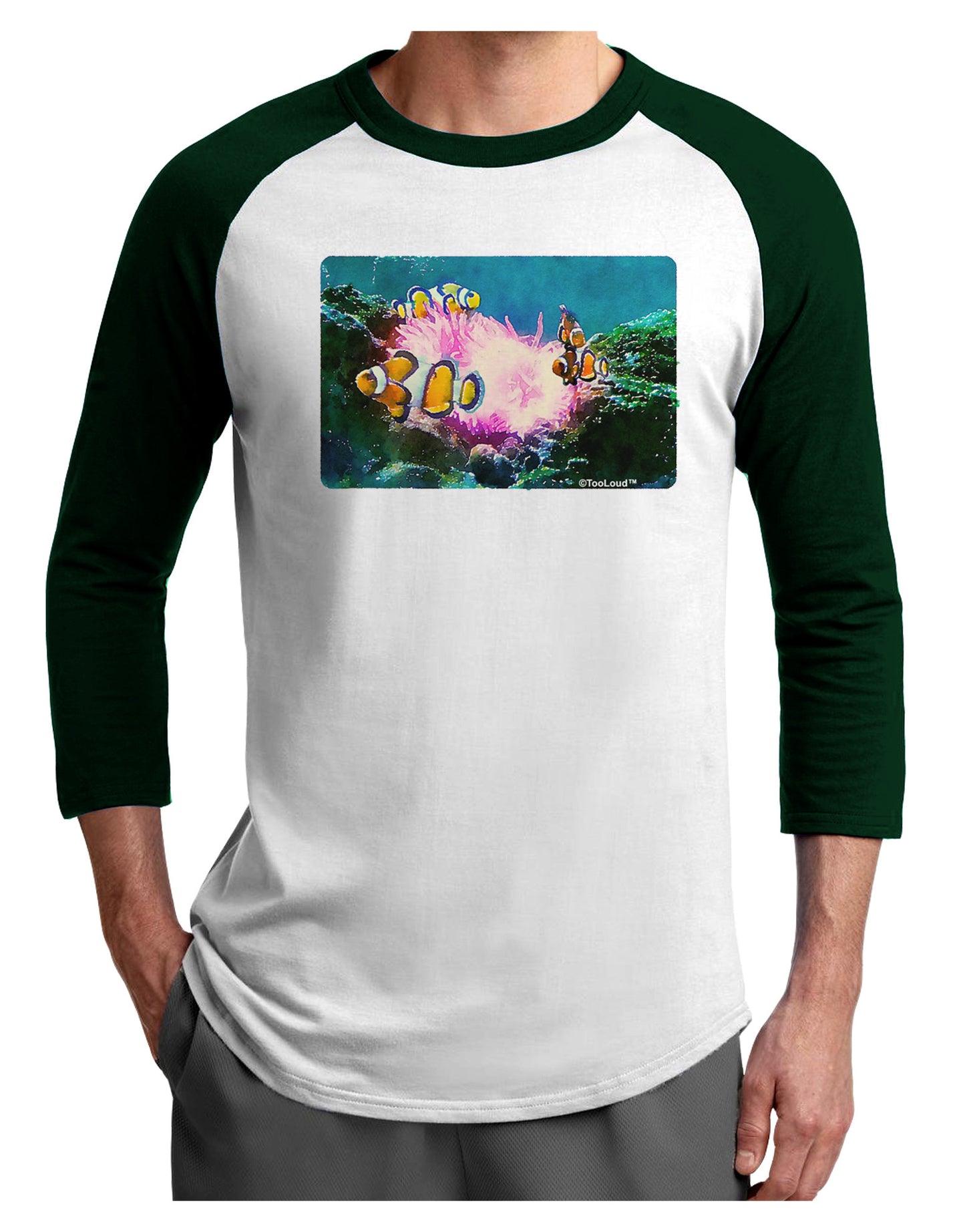 Clownfish Watercolor Adult Raglan Shirt-TooLoud-White-Forest-X-Small-Davson Sales