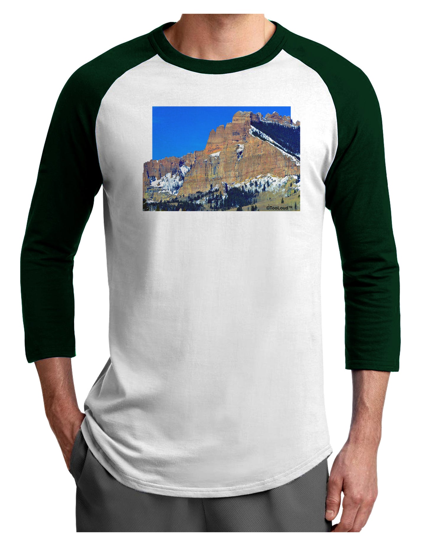 Colorado Snowy Mountains Cutout Adult Raglan Shirt-Raglan Shirt-TooLoud-White-Forest-X-Small-Davson Sales
