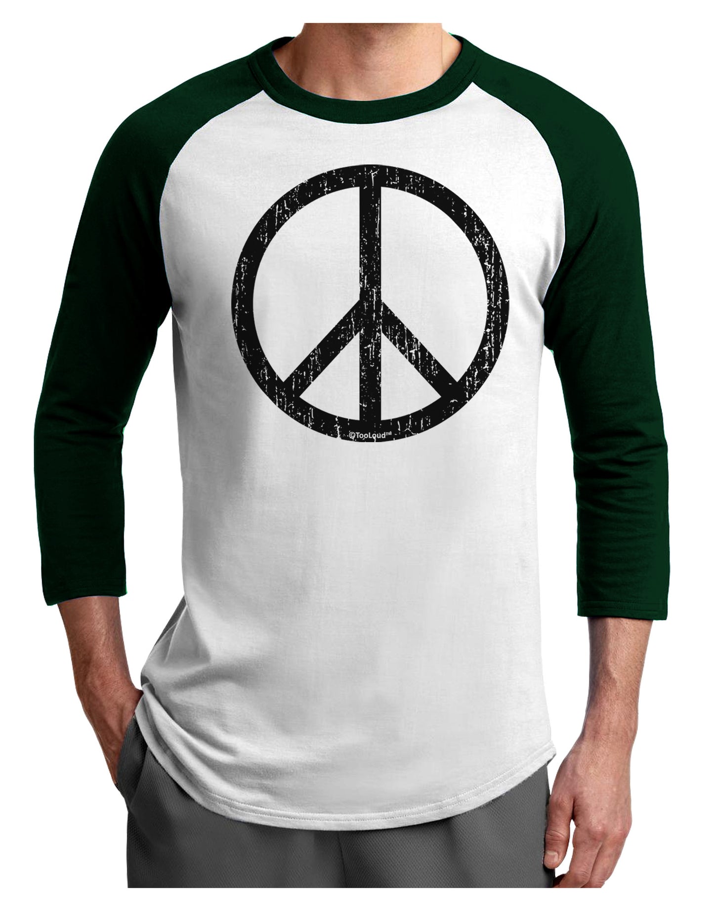 Peace Sign Symbol - Distressed Adult Raglan Shirt-TooLoud-White-Forest-X-Small-Davson Sales