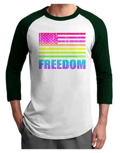 American Pride - Rainbow Flag - Freedom Adult Raglan Shirt-TooLoud-White-Forest-X-Small-Davson Sales