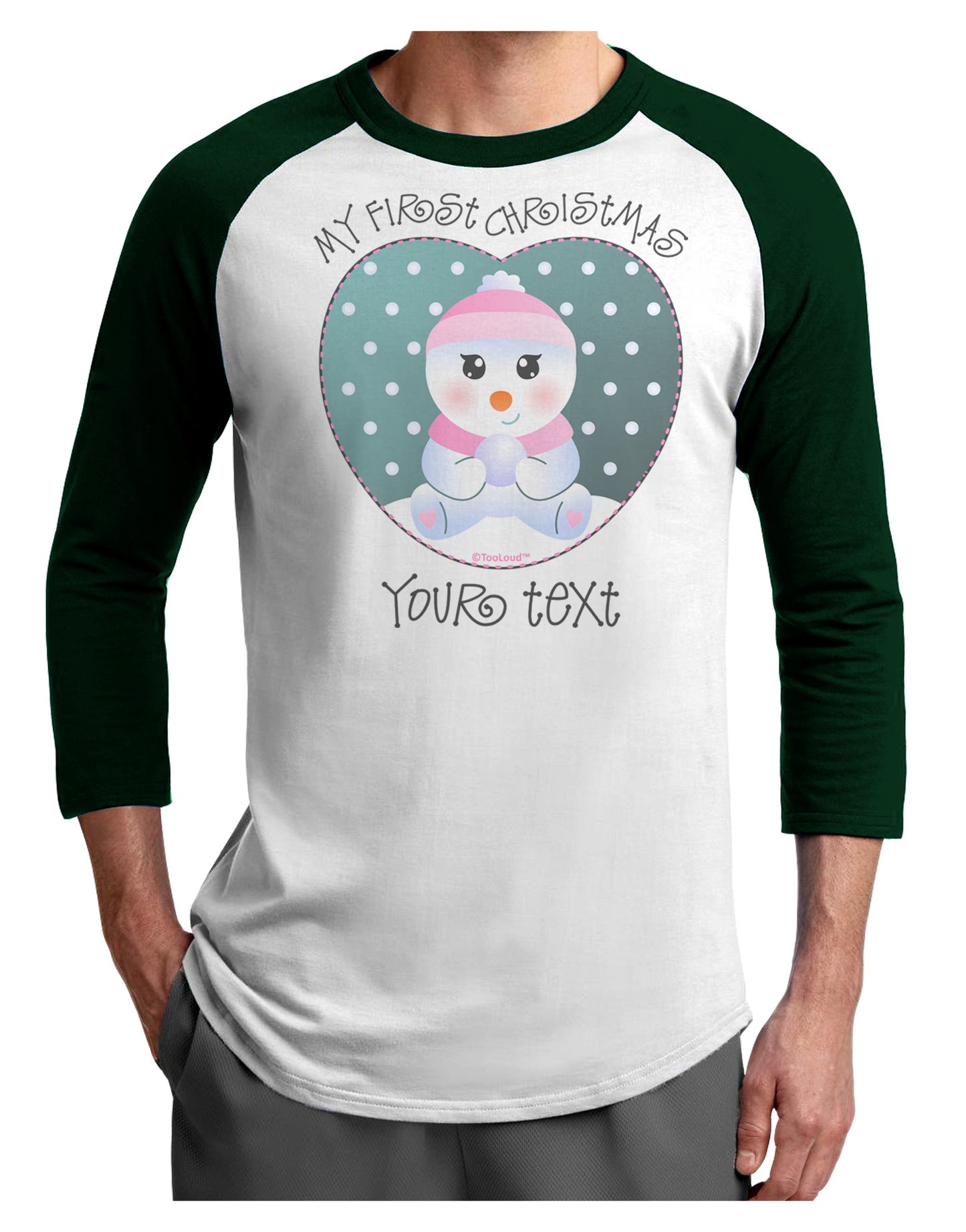 Personalized My First Christmas Snowbaby Girl Adult Raglan Shirt-TooLoud-White-Forest-X-Small-Davson Sales