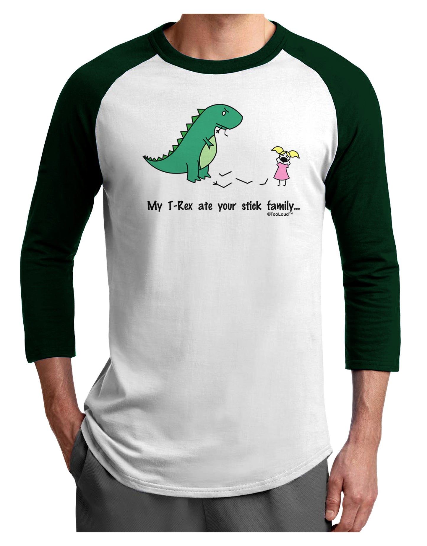 My T-Rex Ate Your Stick Family - Color Adult Raglan Shirt by TooLoud-TooLoud-White-Forest-X-Small-Davson Sales
