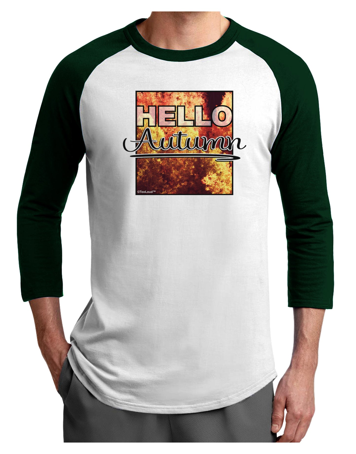 Hello Autumn Adult Raglan Shirt-Raglan Shirt-TooLoud-White-Forest-X-Small-Davson Sales