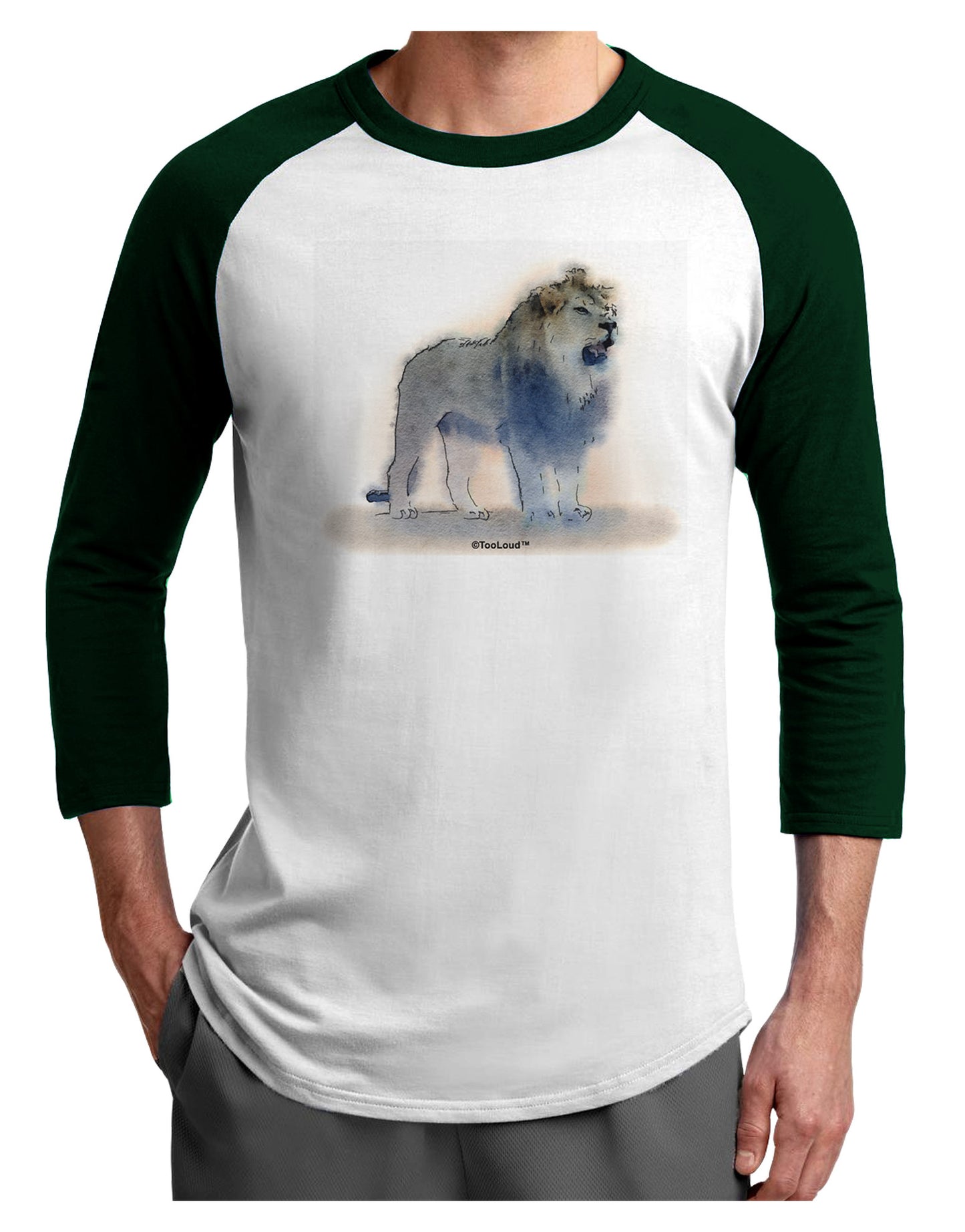 Lion Watercolor B Adult Raglan Shirt-TooLoud-White-Forest-X-Small-Davson Sales