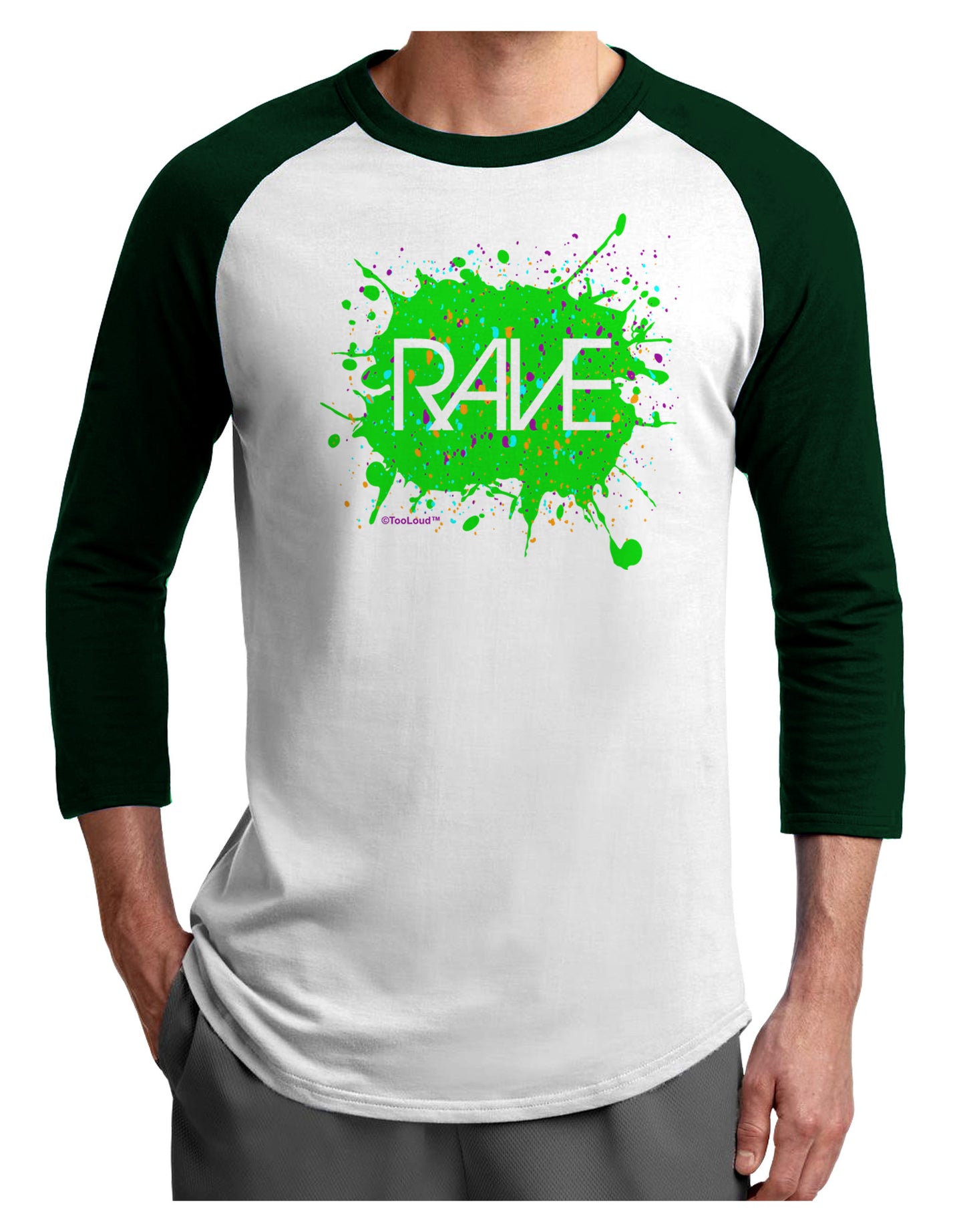 Rave Splatter Green Adult Raglan Shirt-Raglan Shirt-TooLoud-White-Forest-X-Small-Davson Sales