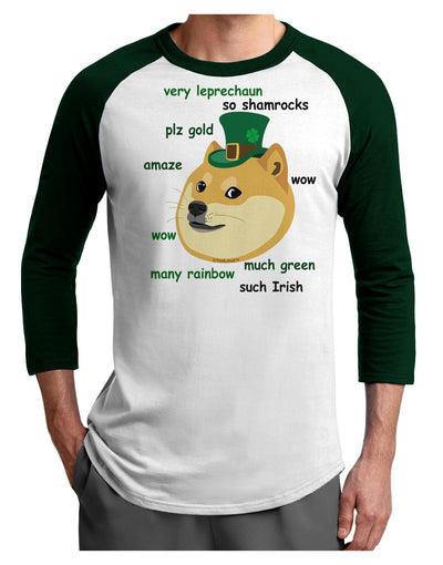 St Patricks Day Leprechaun Doge Adult Raglan Shirt-Raglan Shirt-TooLoud-White-Forest-X-Small-Davson Sales