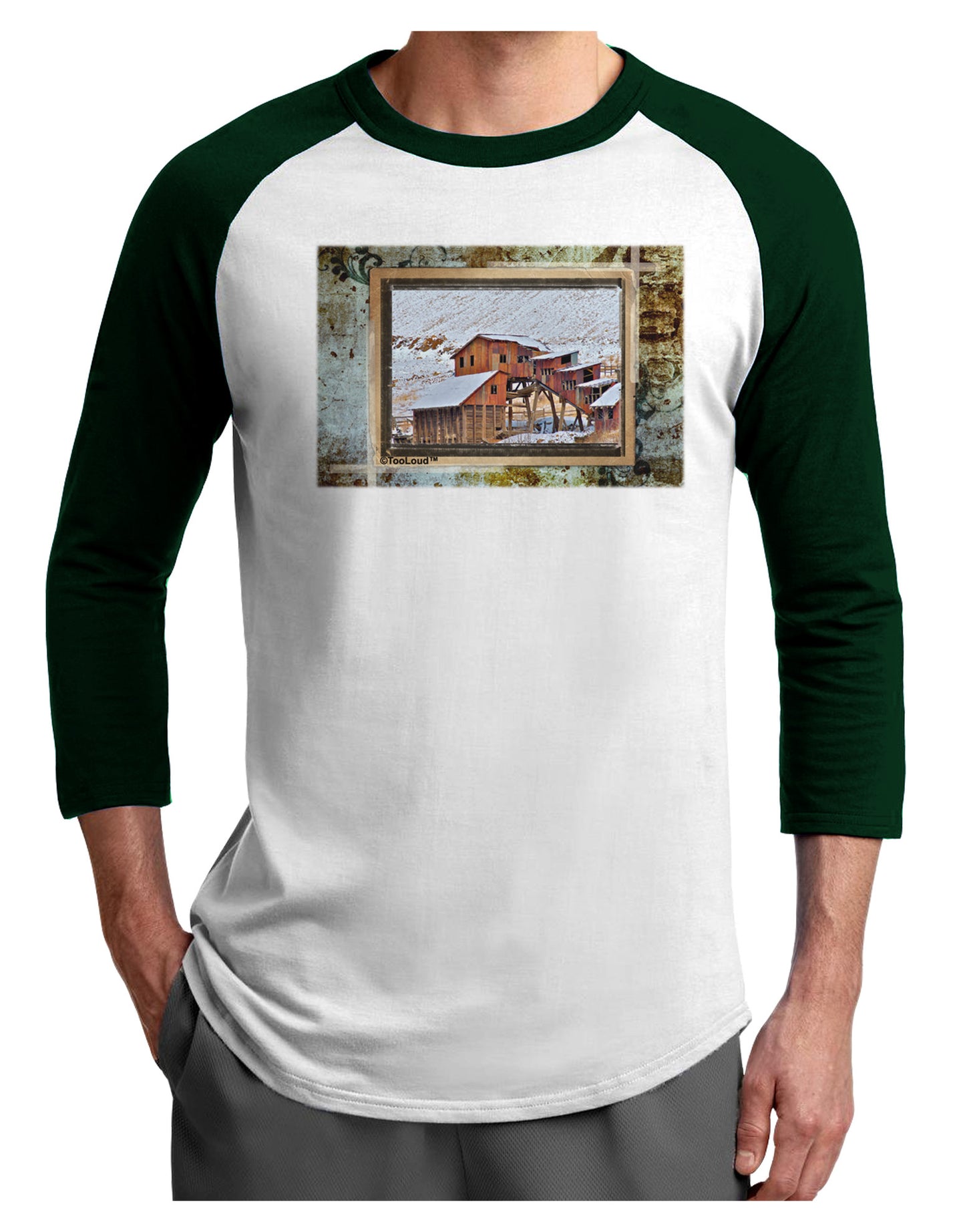 Mine Scene Colorado Adult Raglan Shirt-TooLoud-White-Forest-X-Small-Davson Sales