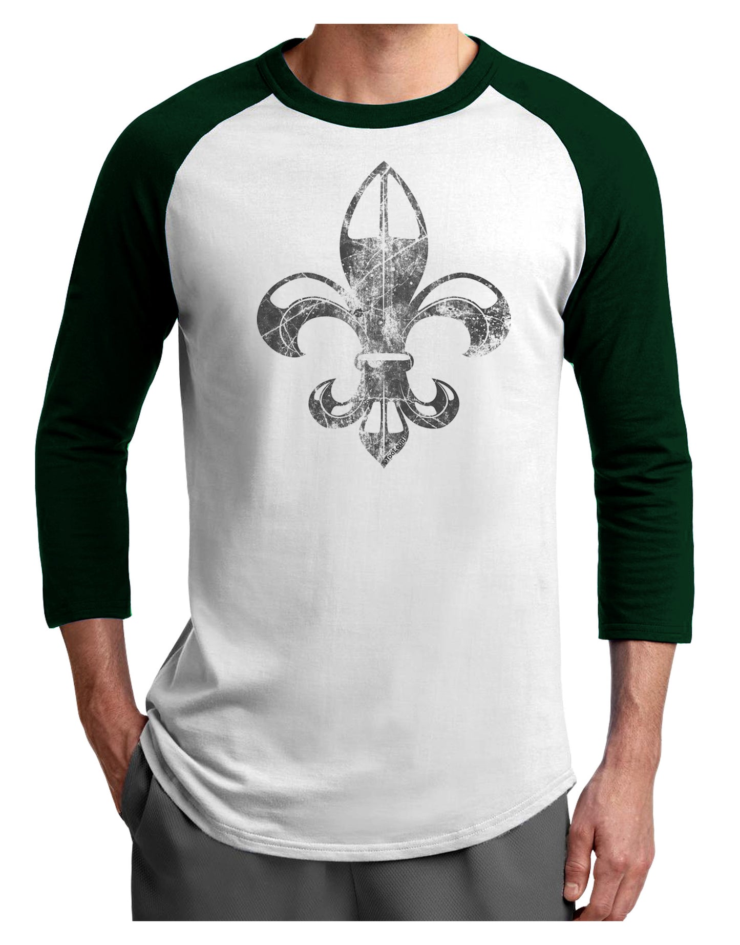 Distressed Fleur de Lis Adult Raglan Shirt-Raglan Shirt-TooLoud-White-Forest-X-Small-Davson Sales
