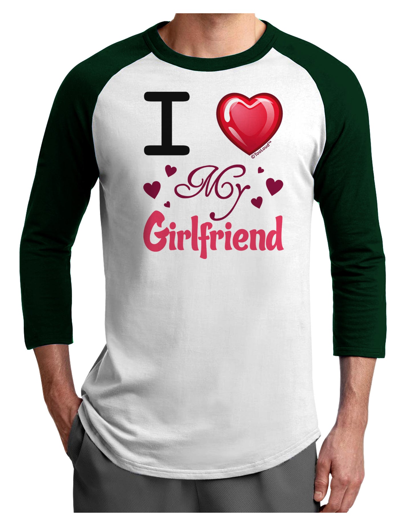 I Love Heart My Girlfriend Adult Raglan Shirt-Raglan Shirt-TooLoud-White-Forest-X-Small-Davson Sales