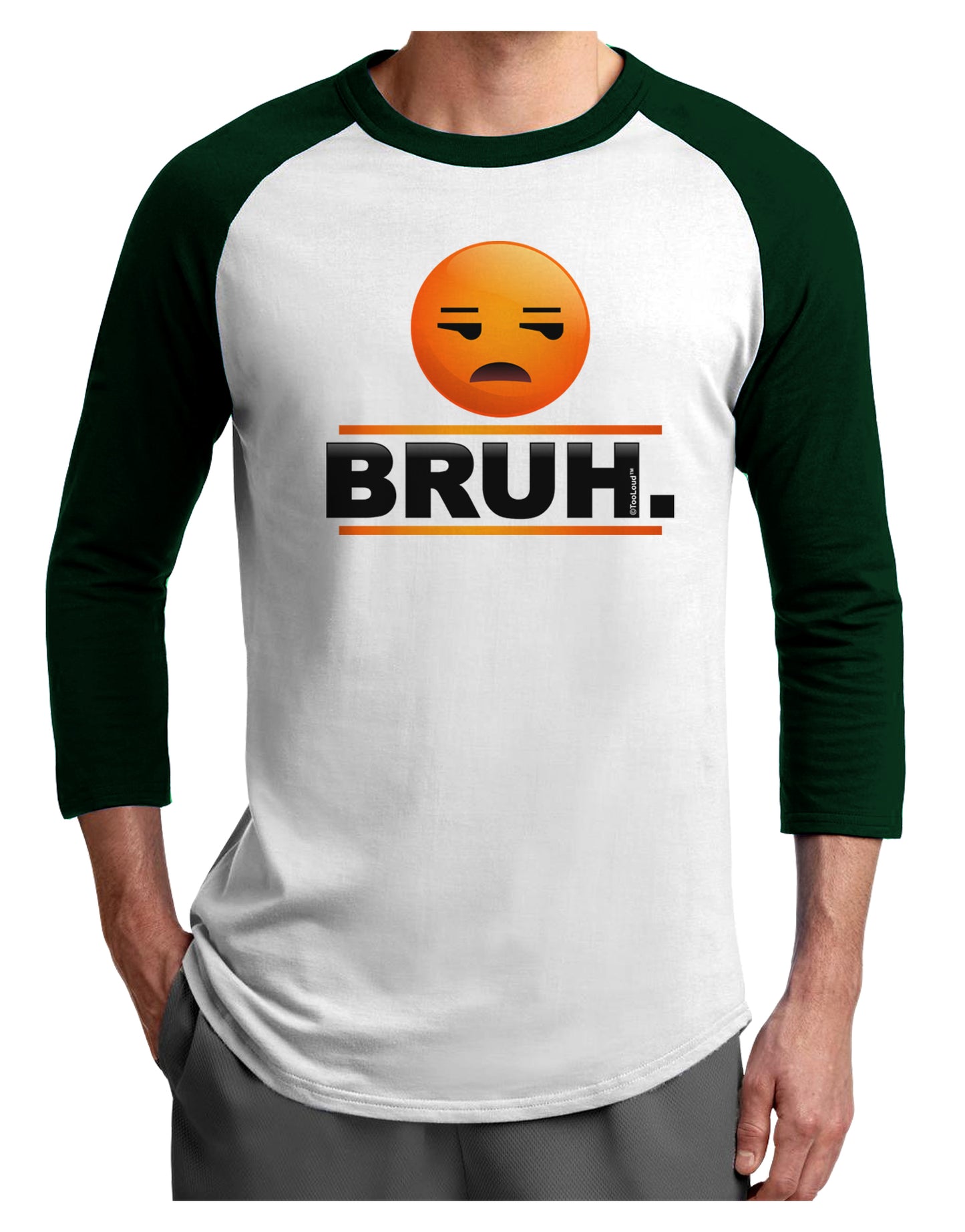 Bruh Emoji Adult Raglan Shirt-Raglan Shirt-TooLoud-White-Forest-X-Small-Davson Sales
