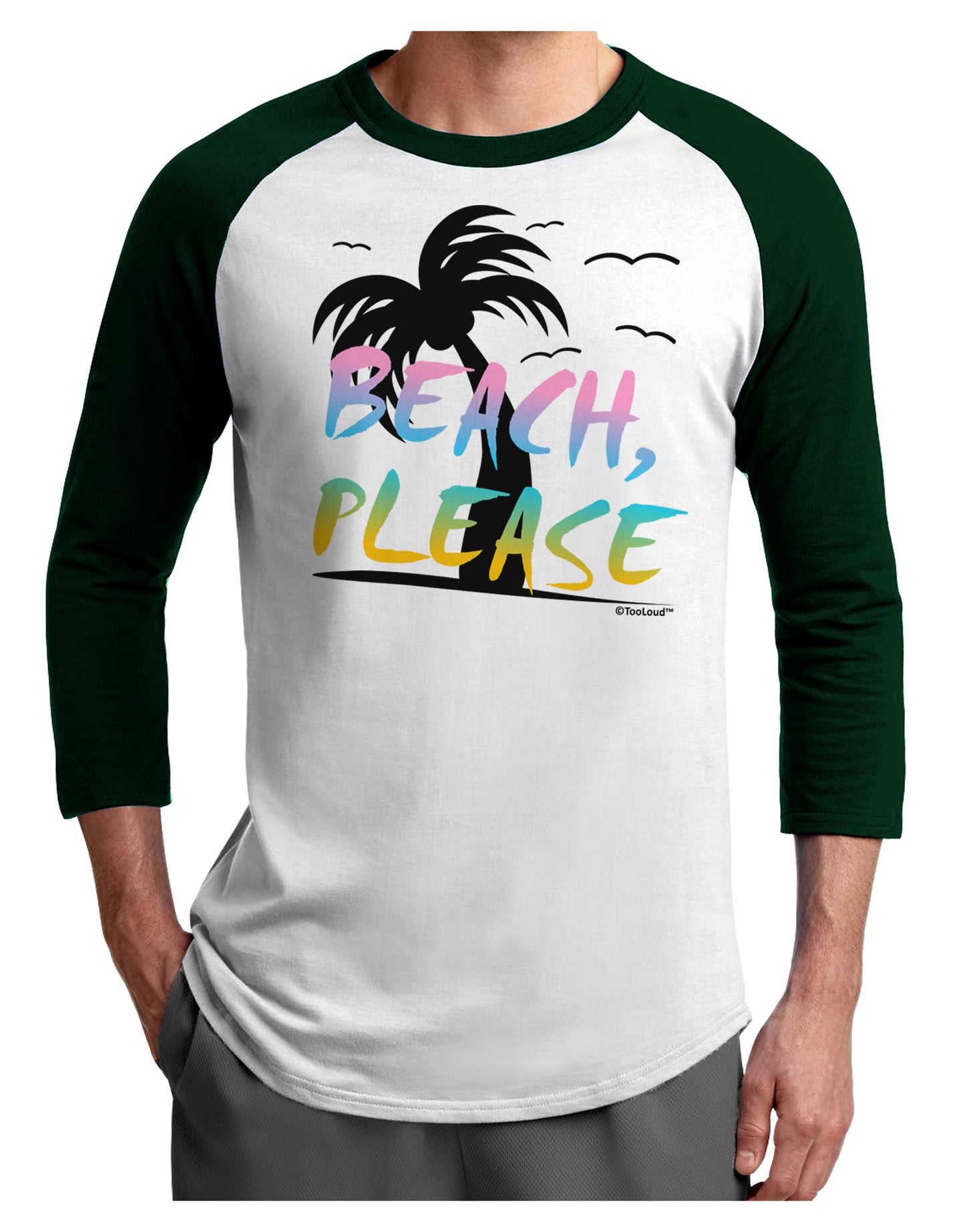 Beach Please - Summer Colors with Palm Trees Adult Raglan Shirt-TooLoud-White-Forest-X-Small-Davson Sales