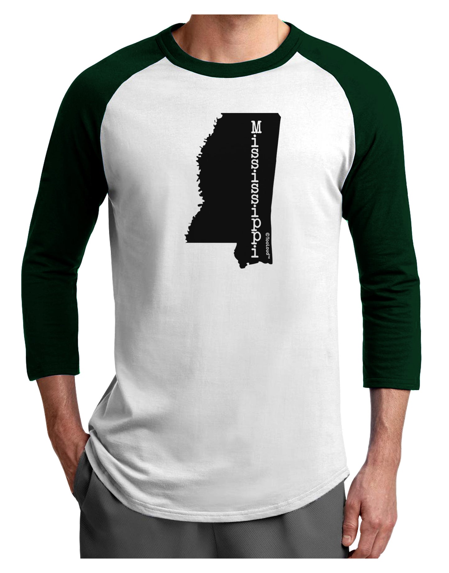 Mississippi - United States Shape Adult Raglan Shirt-Raglan Shirt-TooLoud-White-Forest-X-Small-Davson Sales