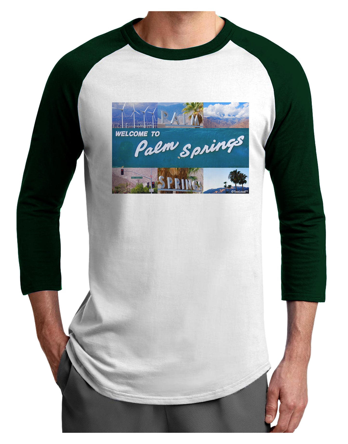 TooLoud Welcome to Palm Springs Collage Adult Raglan Shirt-TooLoud-White-Forest-X-Small-Davson Sales