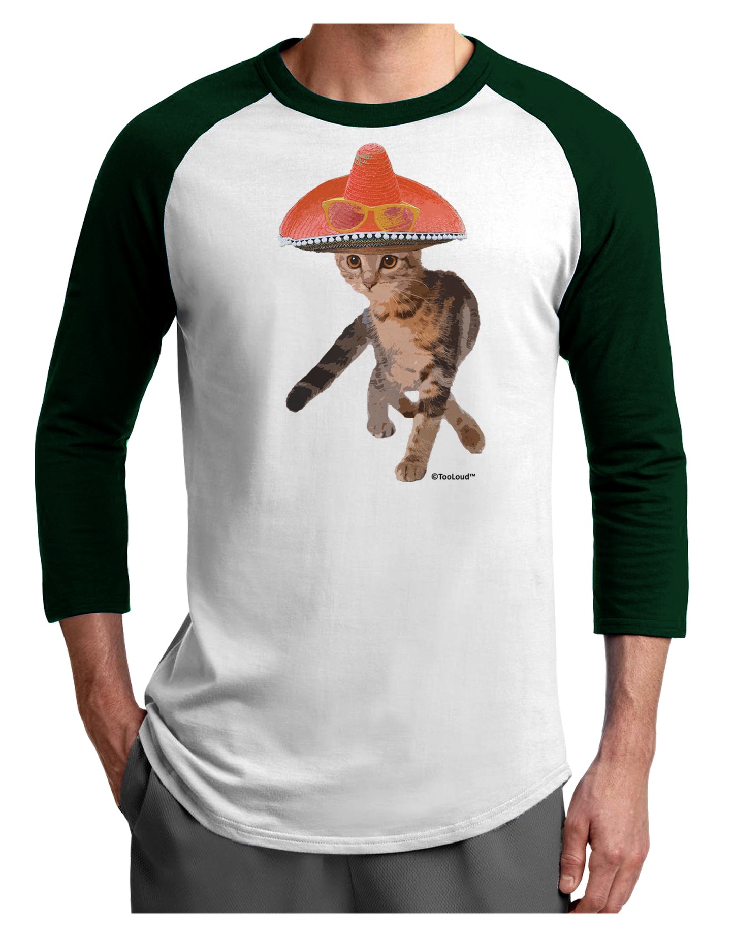 Cat with Pink Sombrero and Sunglasses Adult Raglan Shirt by TooLoud-TooLoud-White-Forest-X-Small-Davson Sales