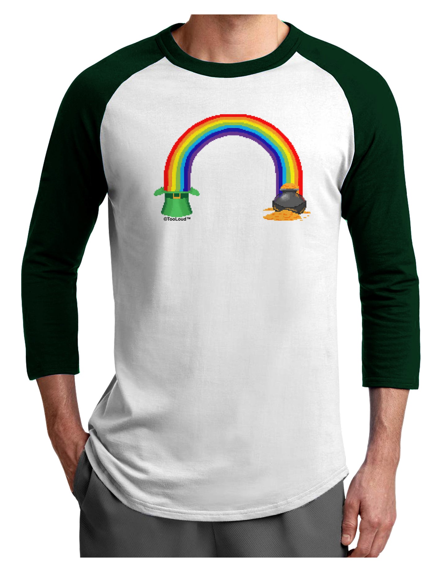 Pixel Pot of Gold Adult Raglan Shirt-TooLoud-White-Forest-X-Small-Davson Sales
