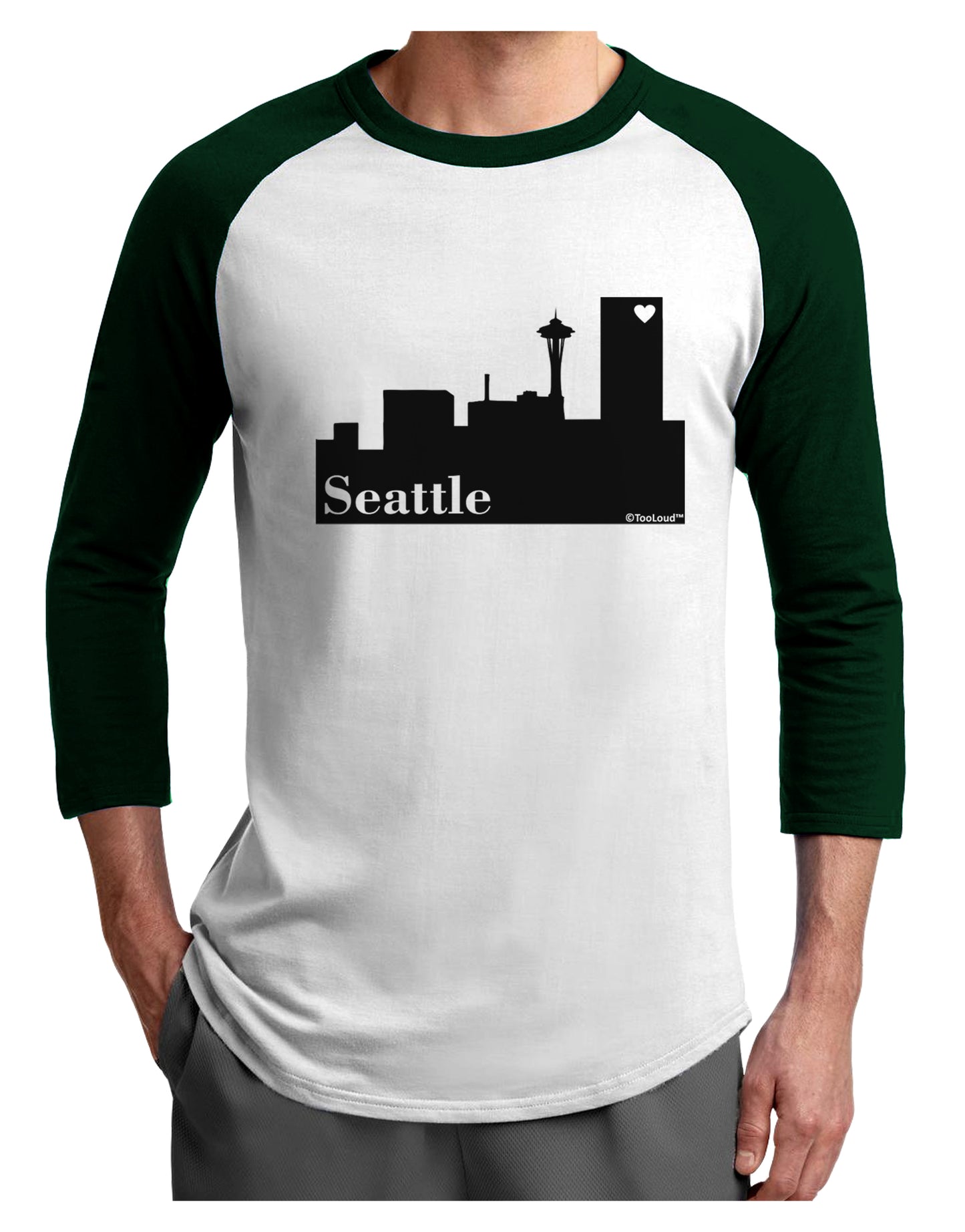 Seattle Skyline with Space Needle Adult Raglan Shirt by TooLoud-TooLoud-White-Forest-X-Small-Davson Sales