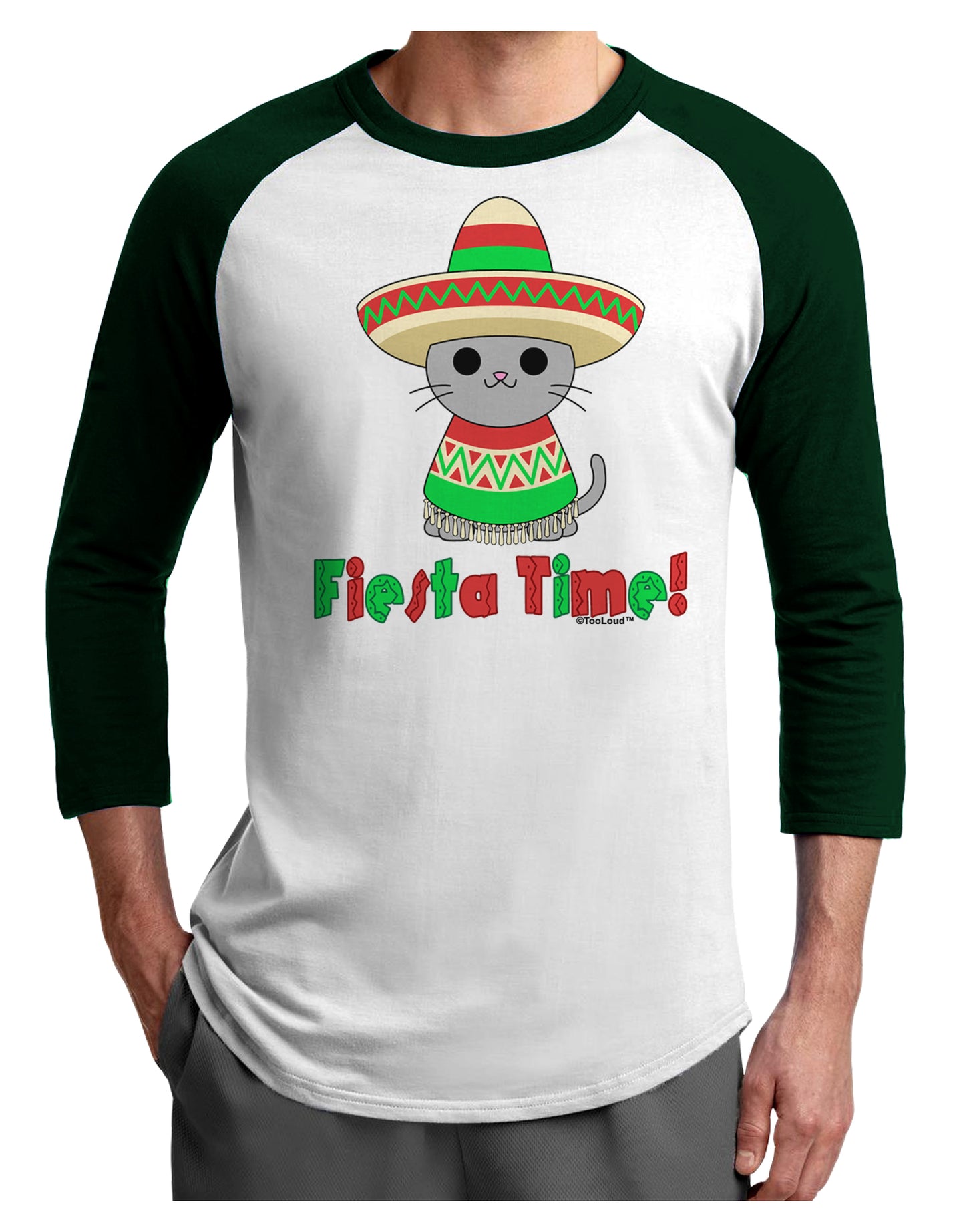 Fiesta Time - Cute Sombrero Cat Adult Raglan Shirt by TooLoud-TooLoud-White-Forest-X-Small-Davson Sales
