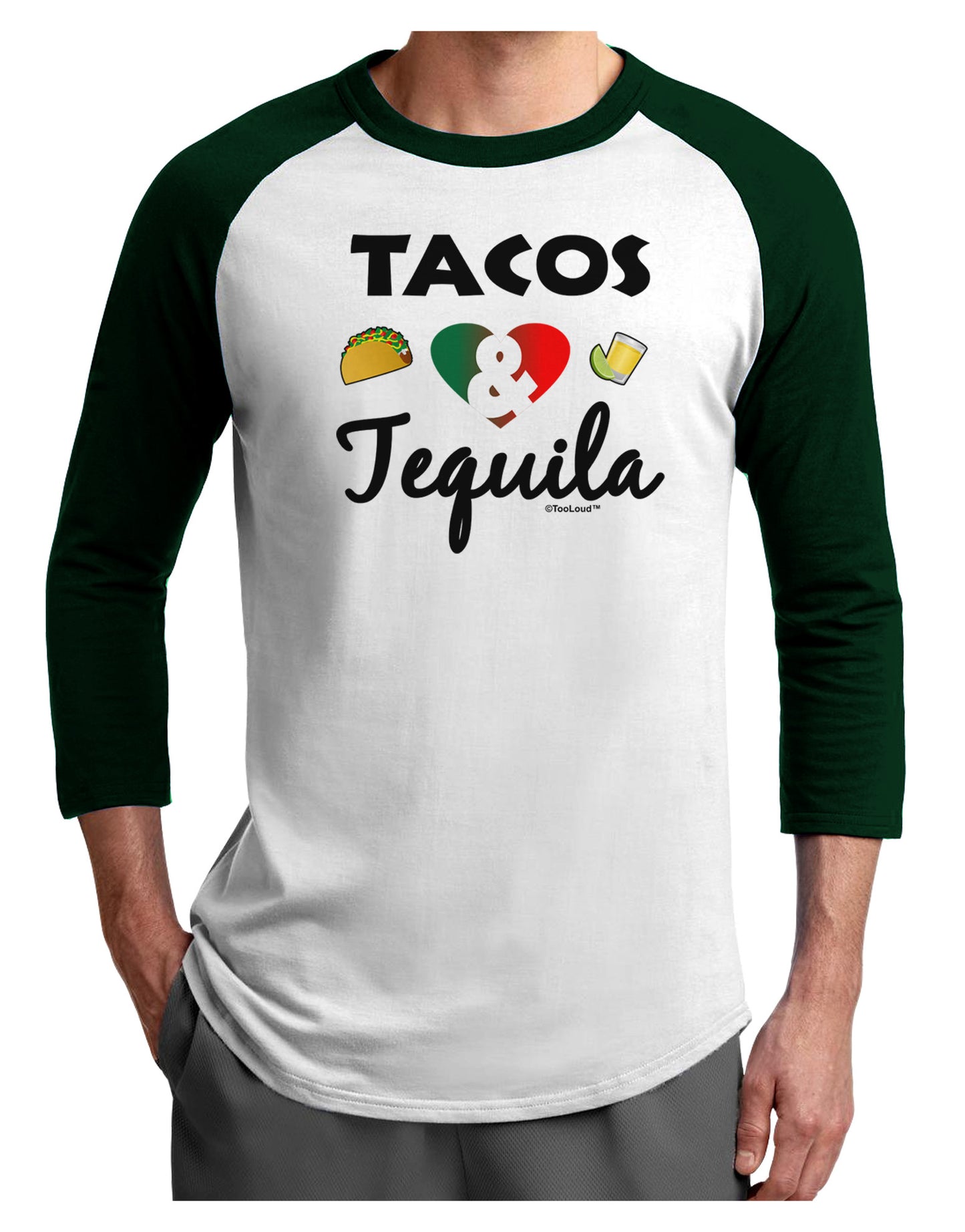 Tacos & Tequila Adult Raglan Shirt-TooLoud-White-Forest-X-Small-Davson Sales