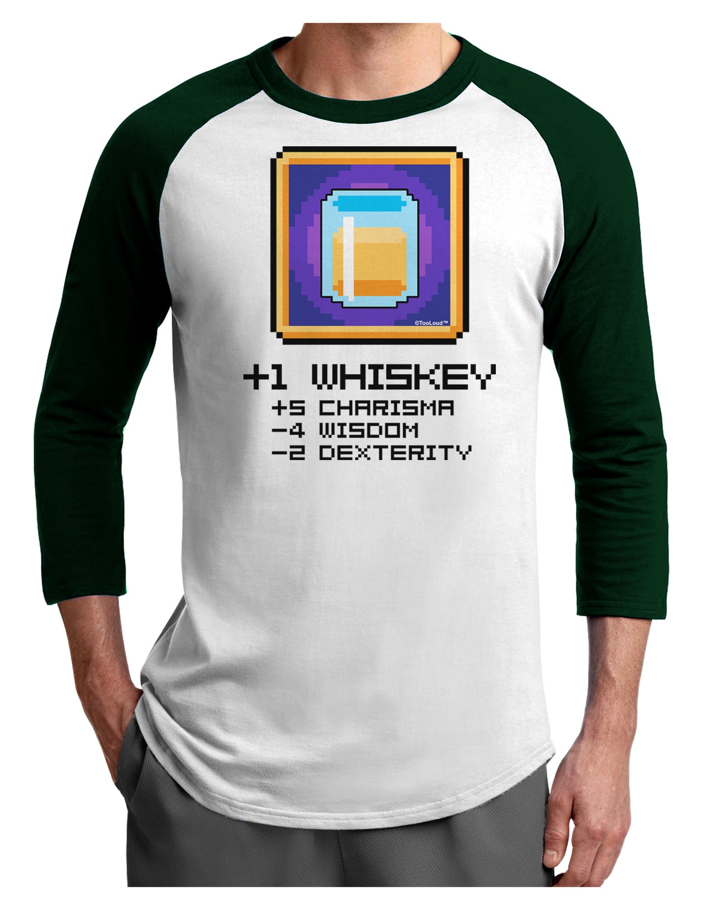 Pixel Whiskey Item Adult Raglan Shirt-TooLoud-White-Forest-X-Small-Davson Sales