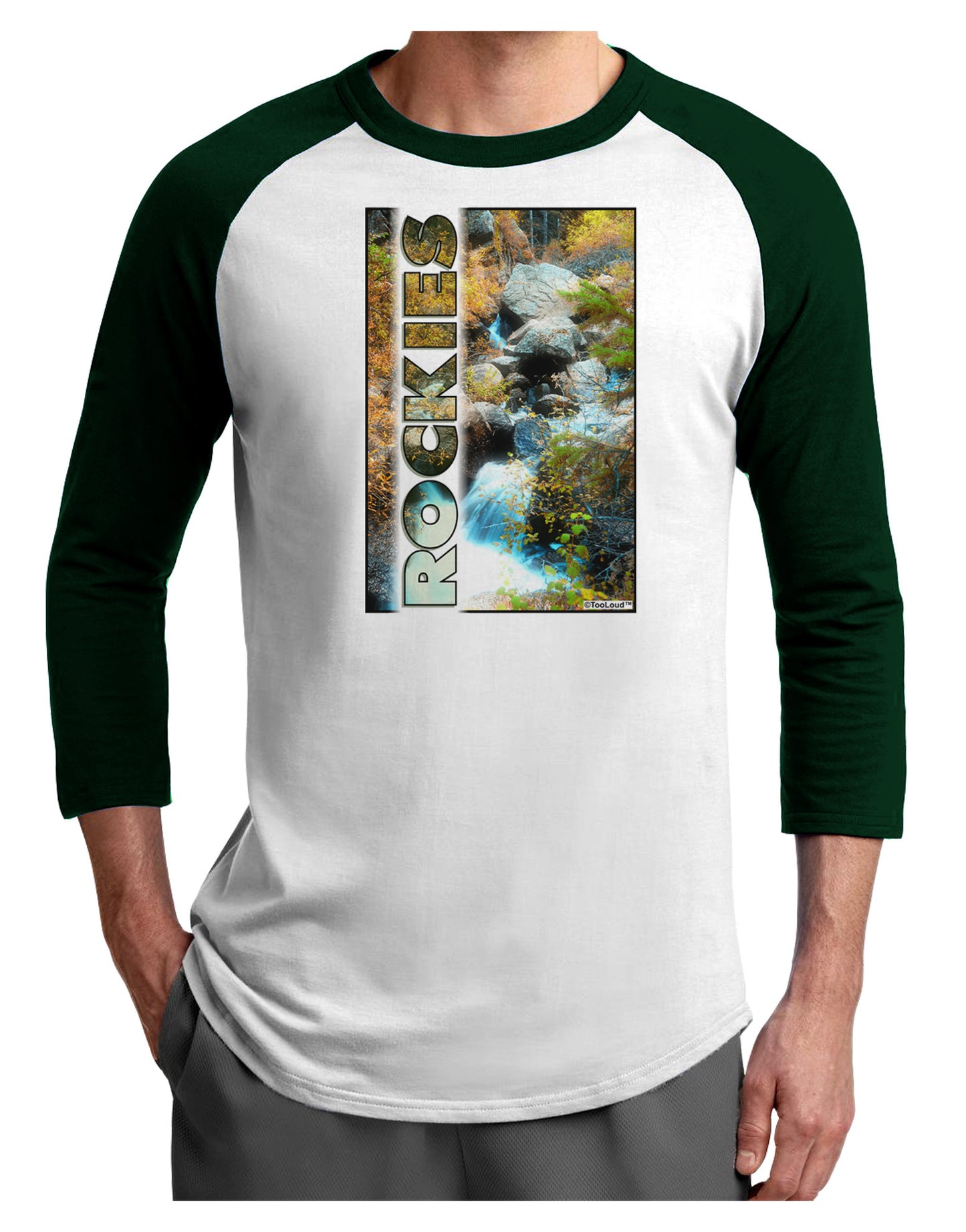 Rockies Waterfall with Text Adult Raglan Shirt-Raglan Shirt-TooLoud-White-Forest-X-Small-Davson Sales