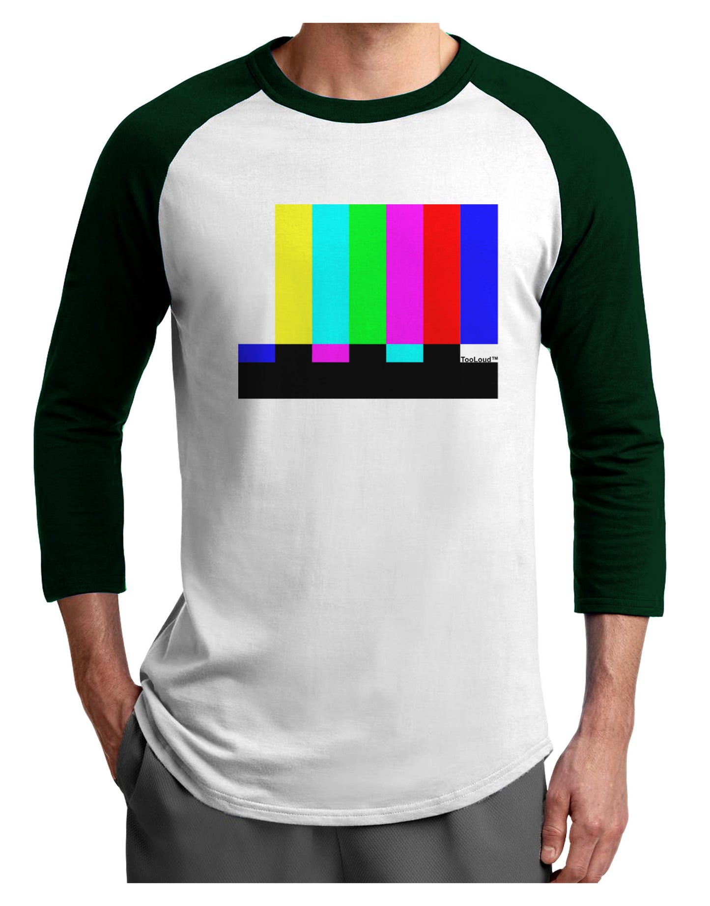 Color Bars Test Signal Adult Raglan Shirt-TooLoud-White-Forest-X-Small-Davson Sales