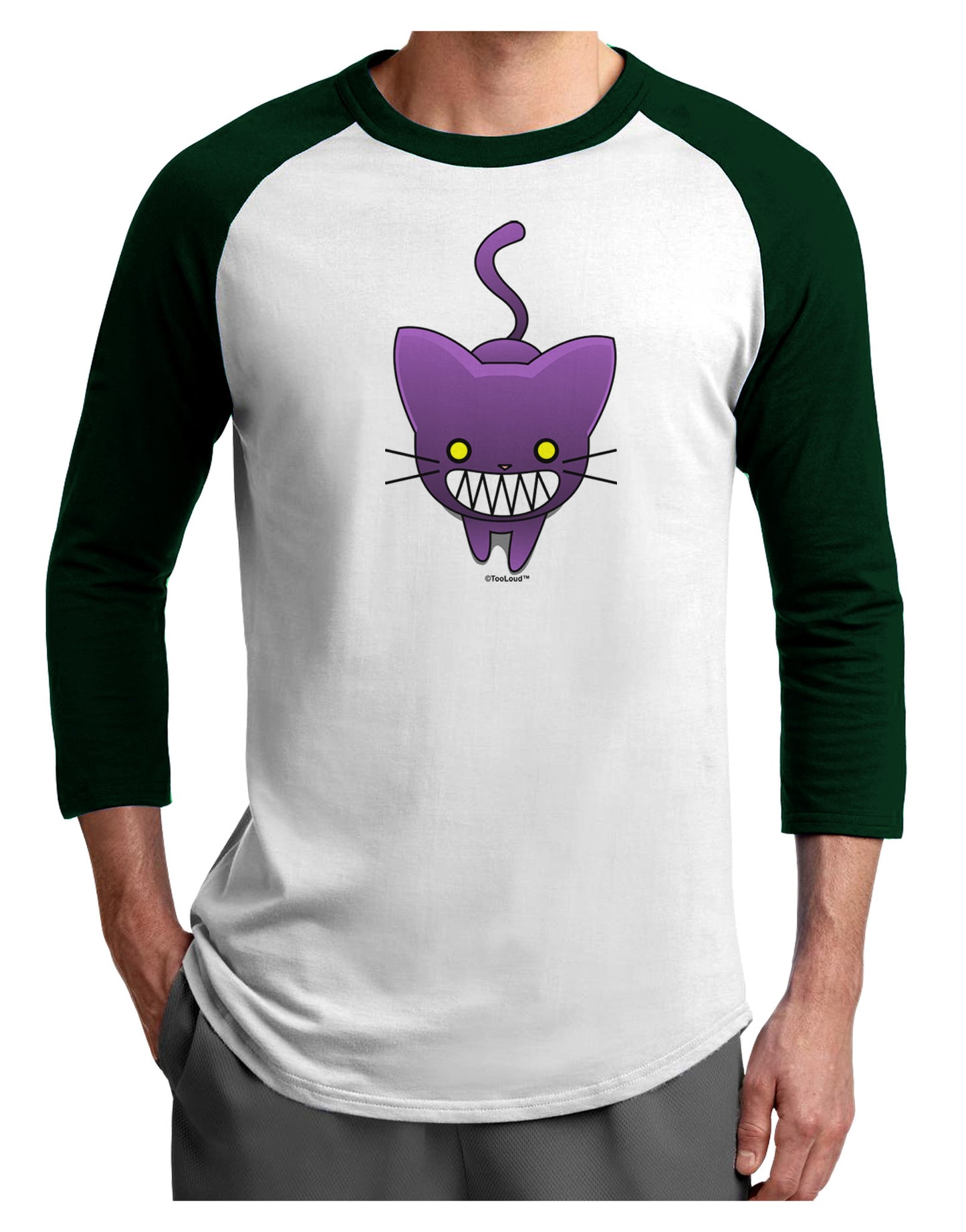 Evil Kitty Adult Raglan Shirt-TooLoud-White-Forest-X-Small-Davson Sales