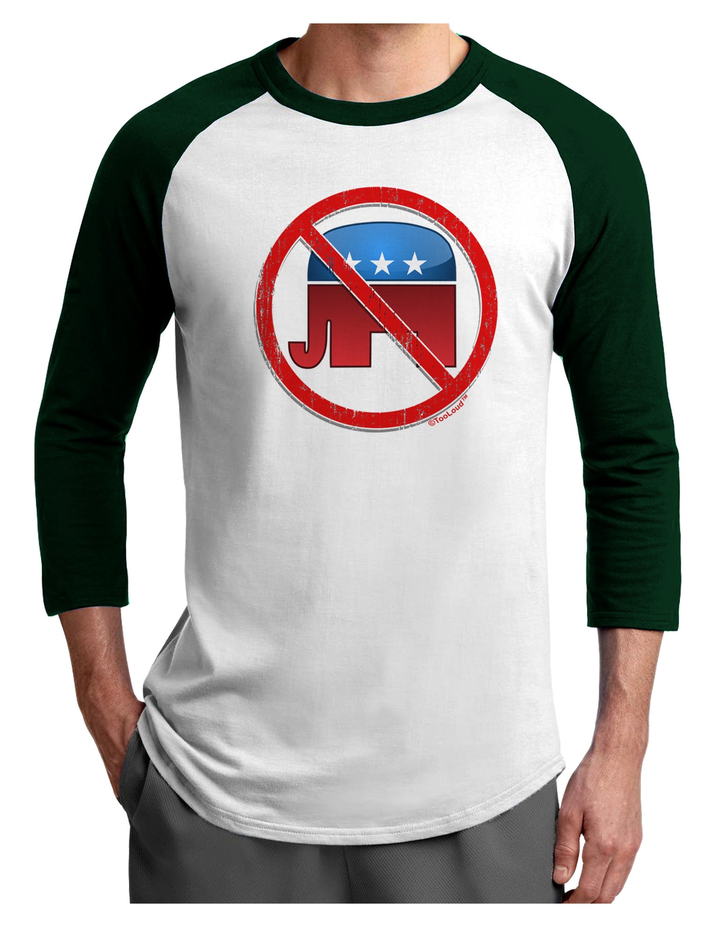 Distressed No Republicans Sign Adult Raglan Shirt-Raglan Shirt-TooLoud-White-Forest-X-Small-Davson Sales