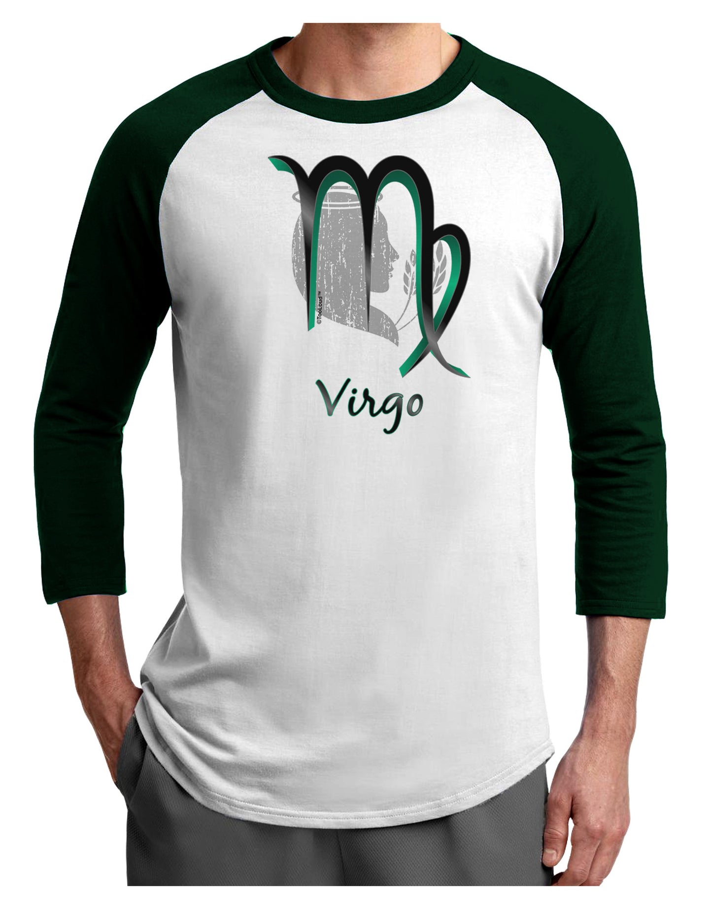 Virgo Symbol Adult Raglan Shirt-TooLoud-White-Forest-X-Small-Davson Sales