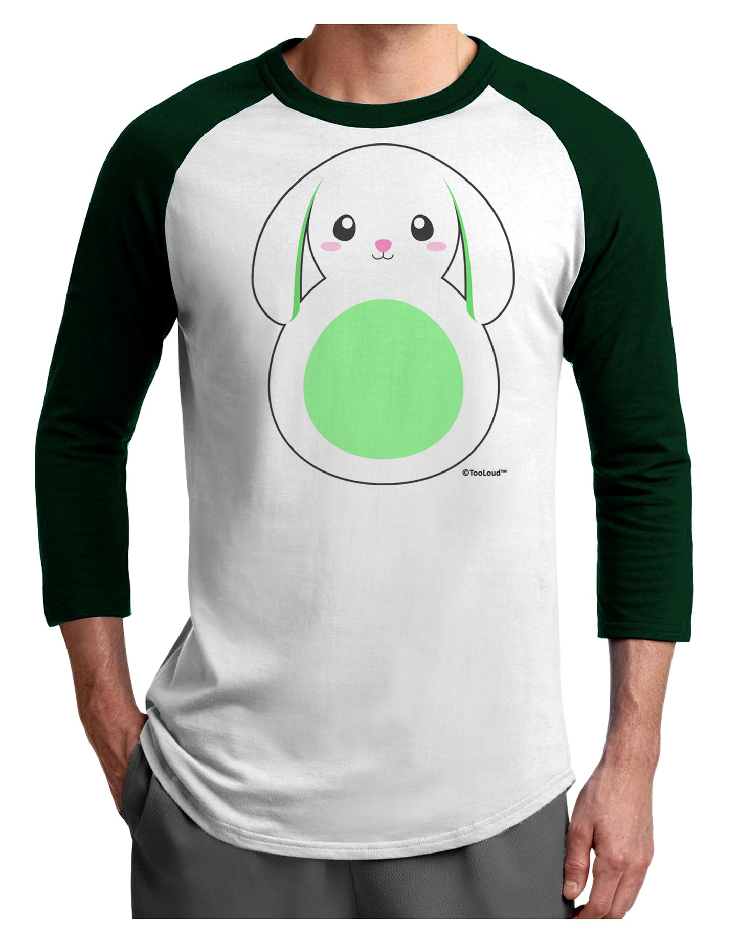 Cute Bunny with Floppy Ears - Green Adult Raglan Shirt by TooLoud-TooLoud-White-Forest-X-Small-Davson Sales