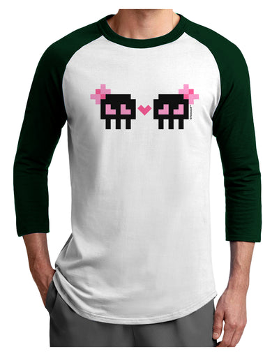8-Bit Skull Love - Girl and Girl Adult Raglan Shirt-TooLoud-White-Forest-X-Small-Davson Sales
