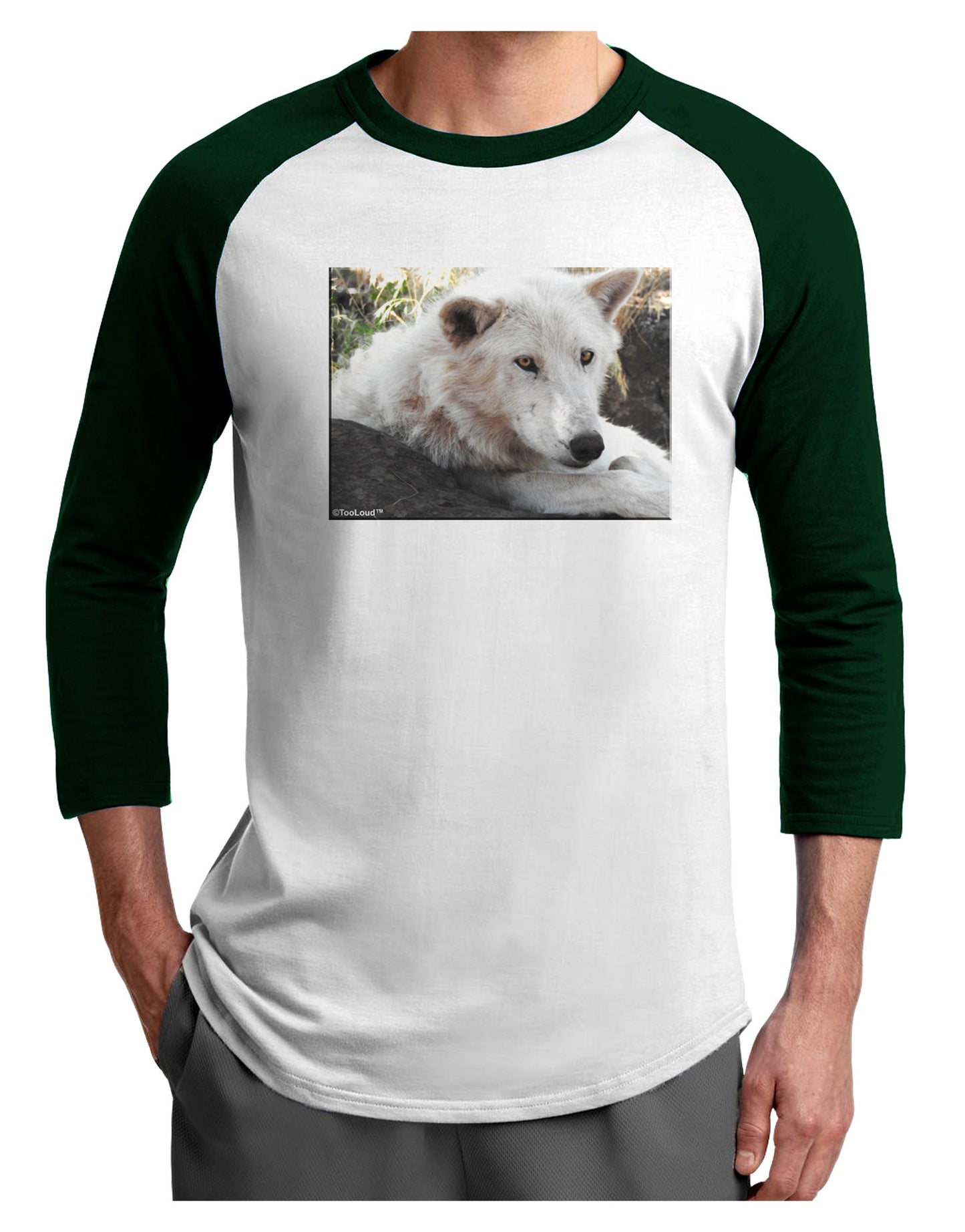 Laying White Wolf Adult Raglan Shirt-Raglan Shirt-TooLoud-White-Forest-X-Small-Davson Sales