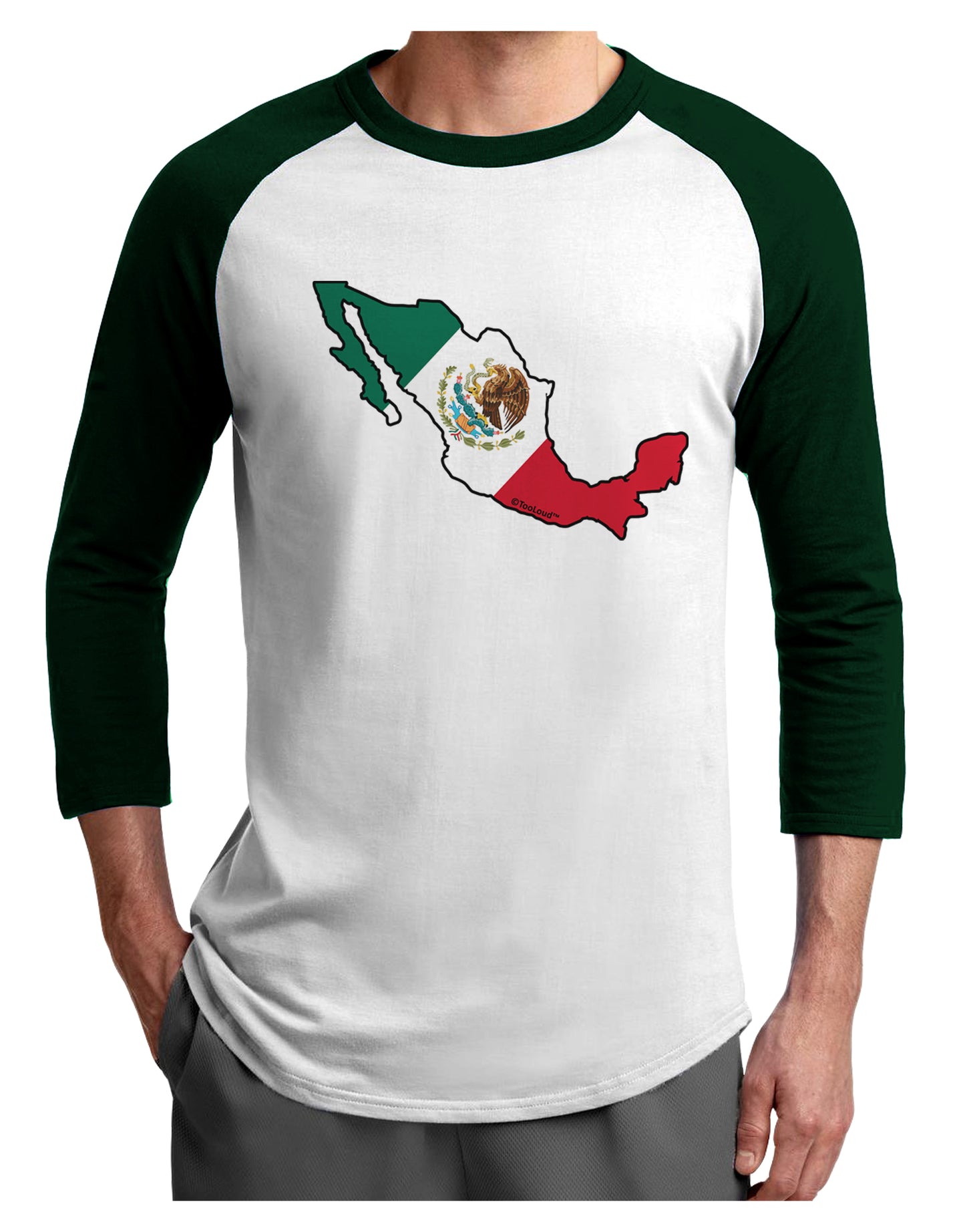 Mexico Outline - Mexican Flag Adult Raglan Shirt by TooLoud-TooLoud-White-Forest-X-Small-Davson Sales