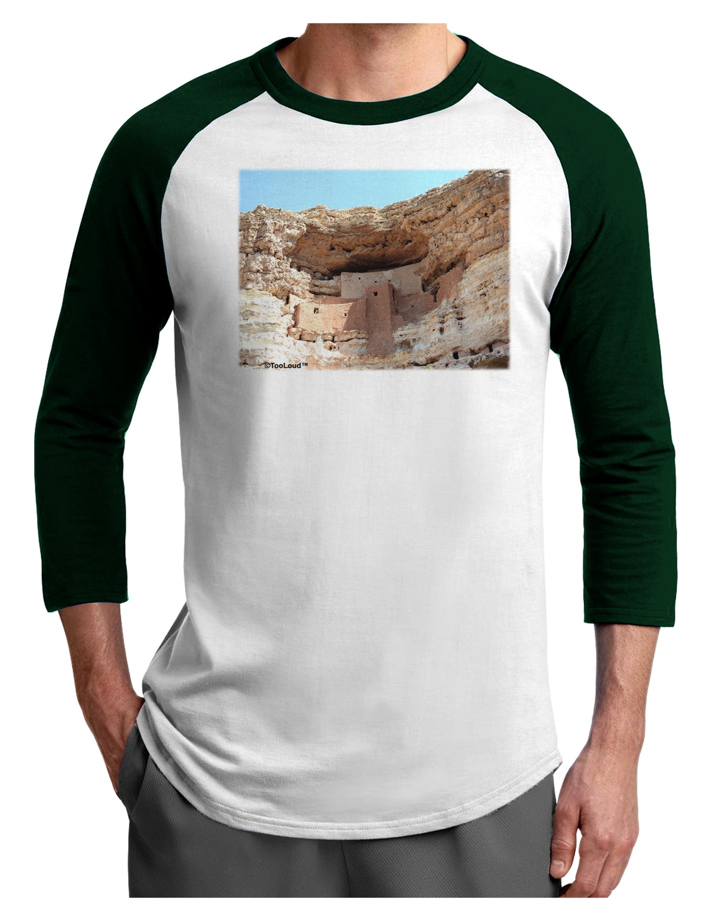 Montezuma Castle Arizona Adult Raglan Shirt-TooLoud-White-Forest-X-Small-Davson Sales