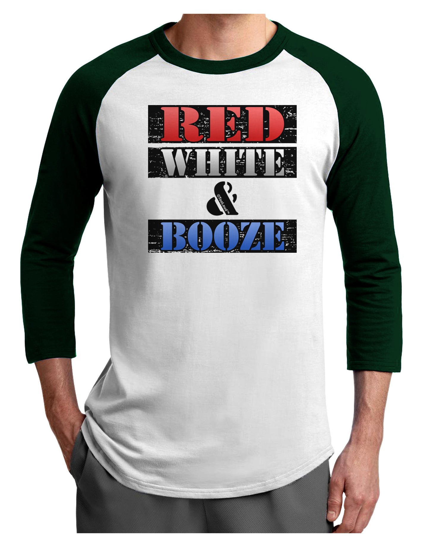 Red White & Booze Adult Raglan Shirt-Raglan Shirt-TooLoud-White-Forest-X-Small-Davson Sales