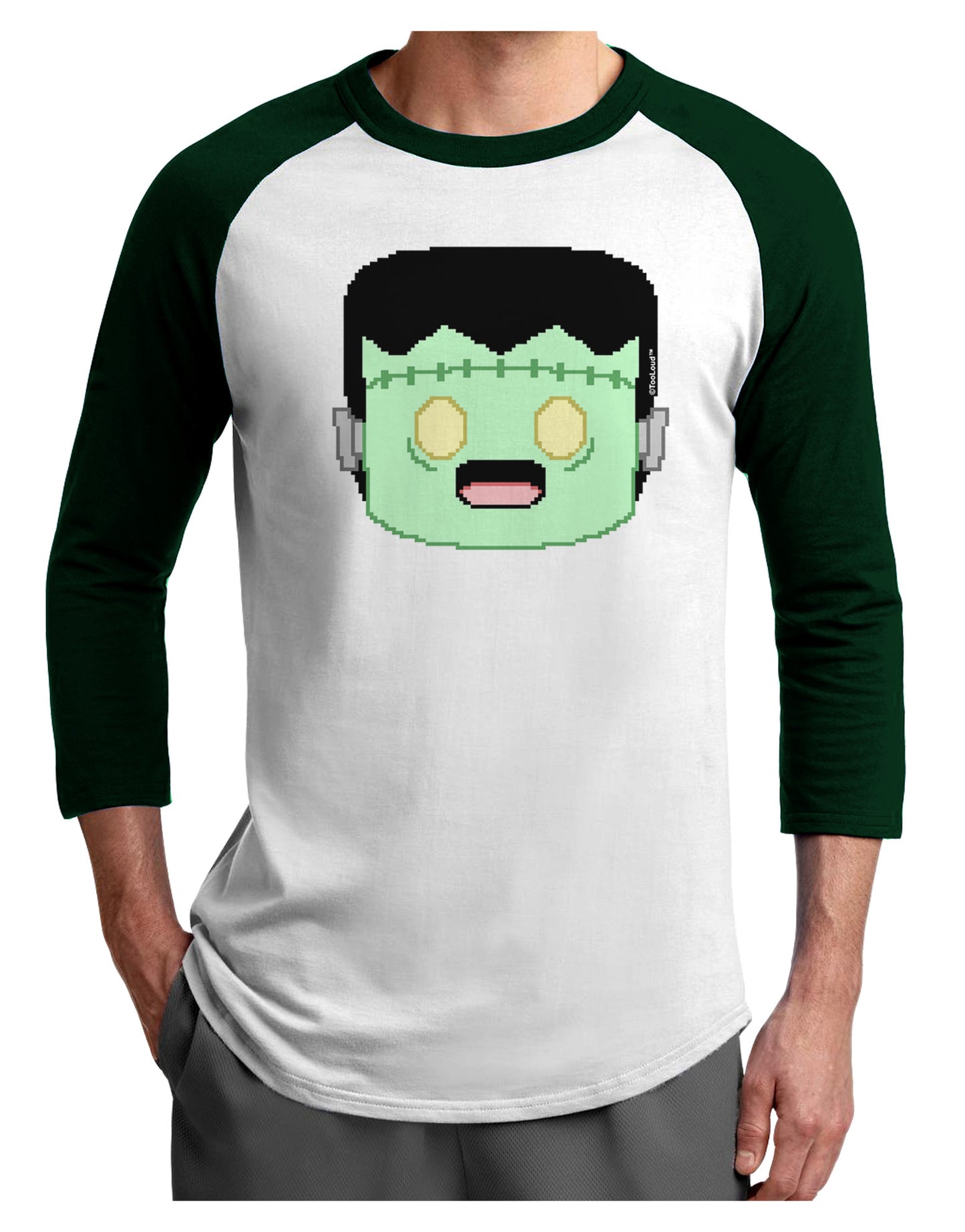 Cute Pixel Monster Adult Raglan Shirt-TooLoud-White-Forest-X-Small-Davson Sales