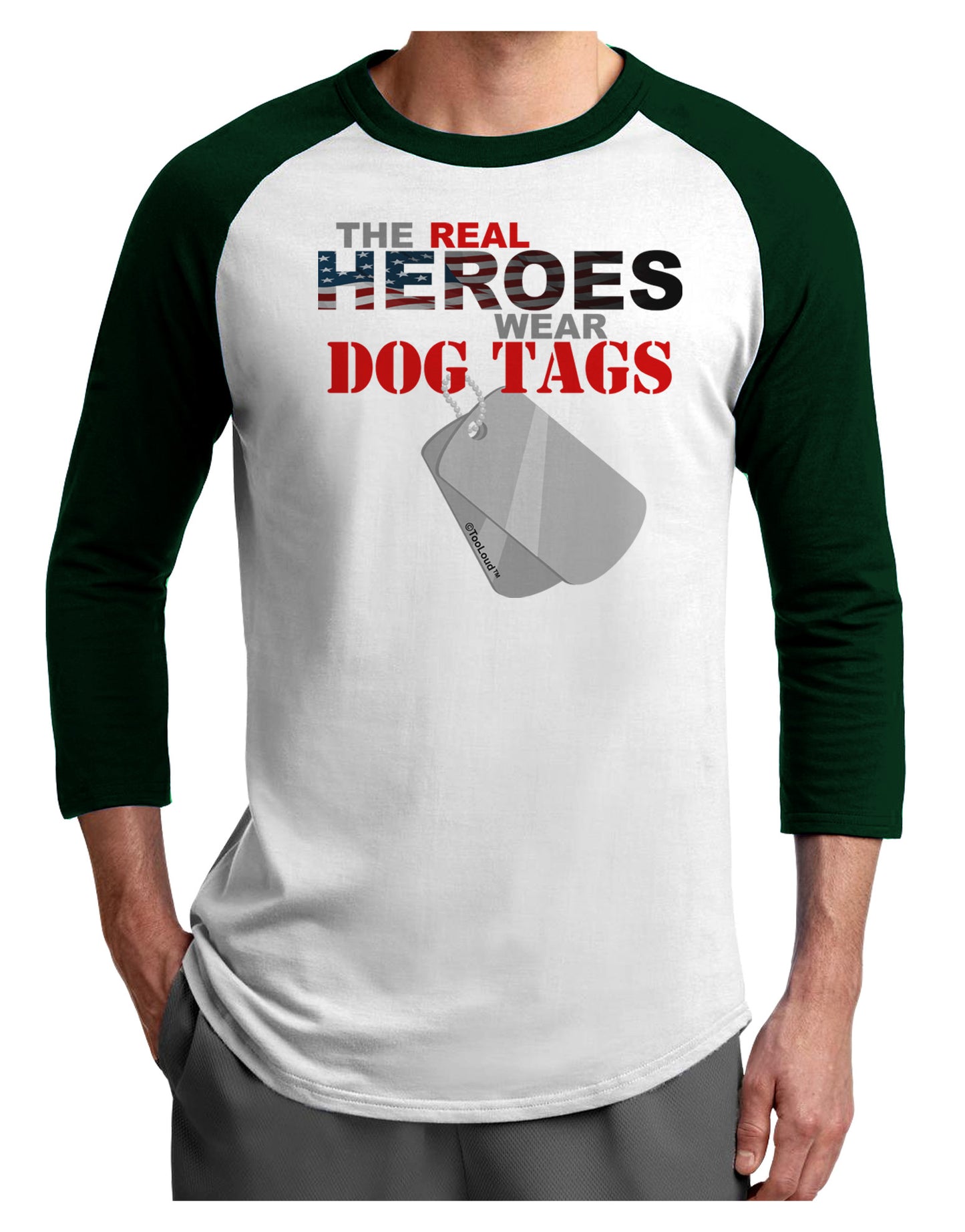 Heroes Dog Tags Adult Raglan Shirt-Raglan Shirt-TooLoud-White-Forest-X-Small-Davson Sales