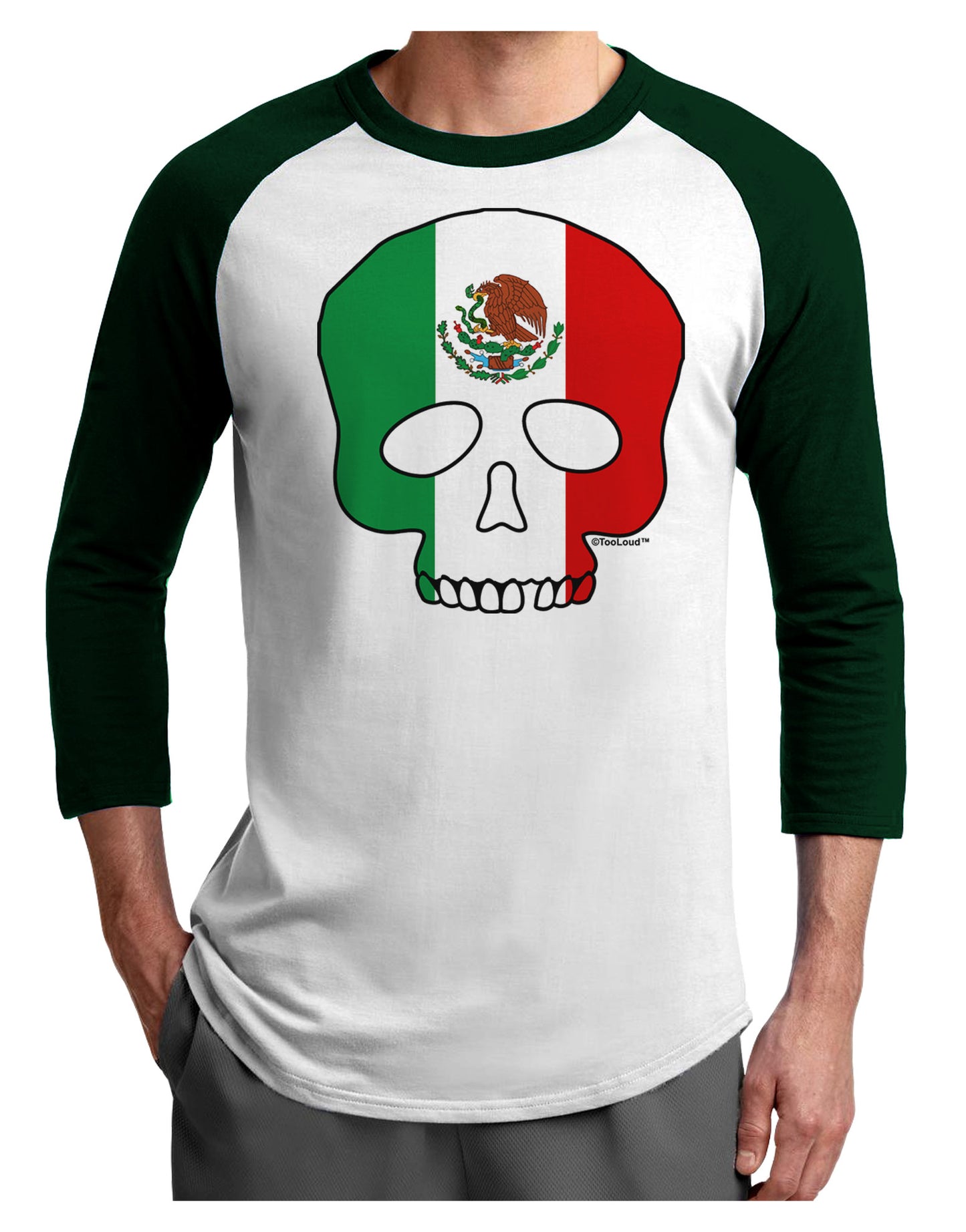 Skull Flag Mexico Adult Raglan Shirt-Raglan Shirt-TooLoud-White-Forest-X-Small-Davson Sales