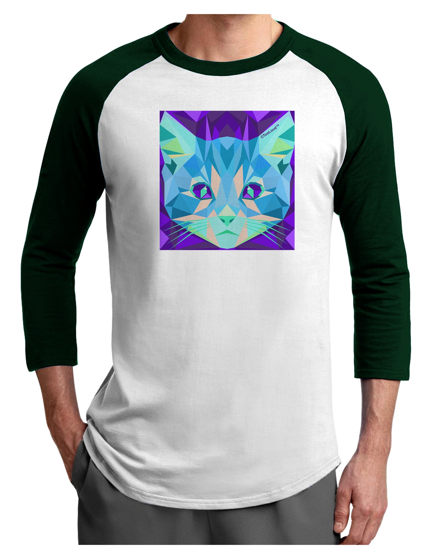 Geometric Kitty Inverted Adult Raglan Shirt-Raglan Shirt-TooLoud-White-Forest-X-Small-Davson Sales