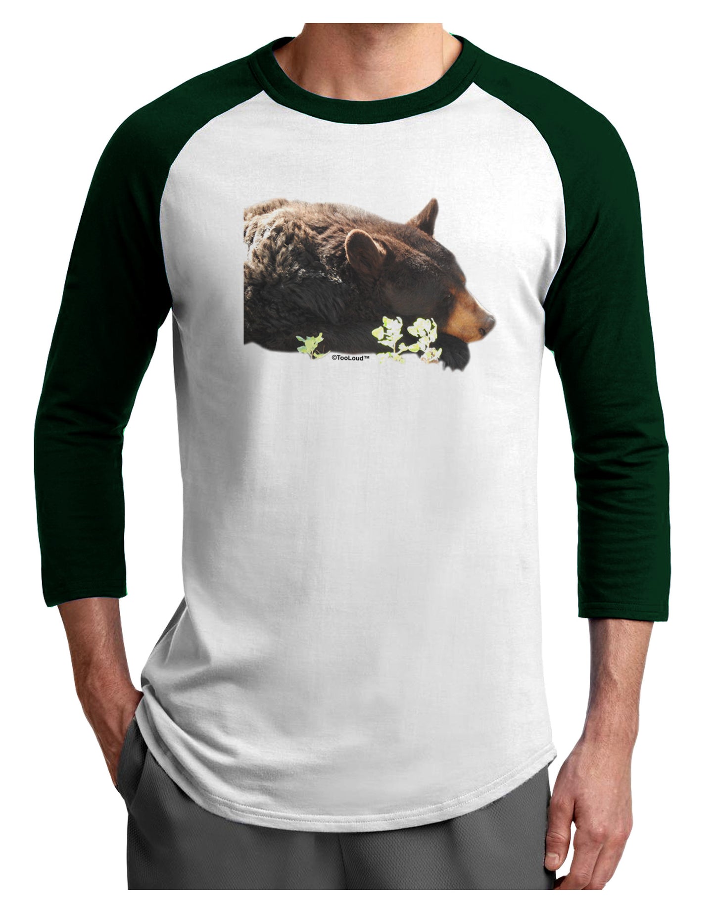 Laying Black Bear Cutout Adult Raglan Shirt-Raglan Shirt-TooLoud-White-Forest-X-Small-Davson Sales
