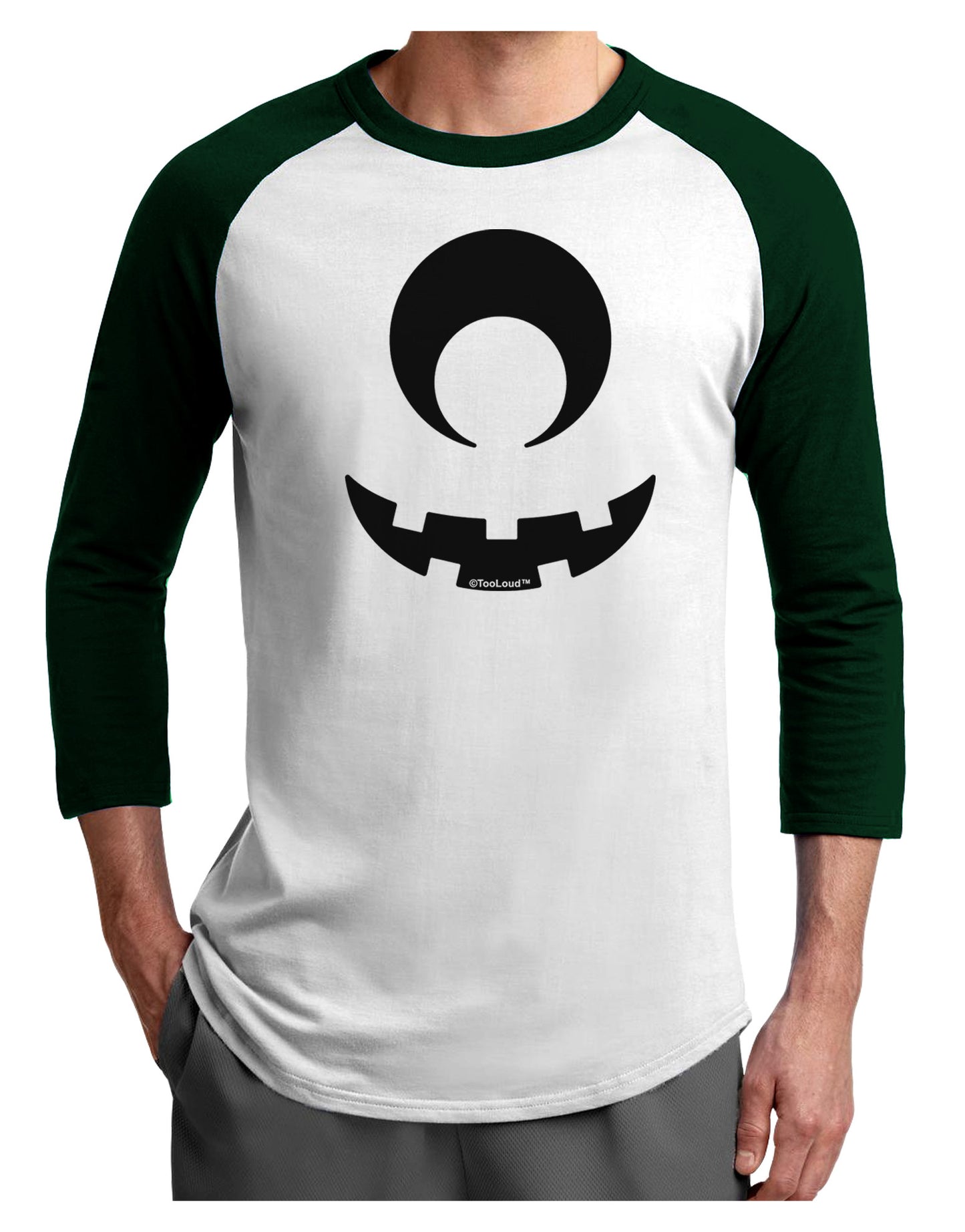 Cyclops Jack-o-Lantern Adult Raglan Shirt-TooLoud-White-Forest-X-Small-Davson Sales
