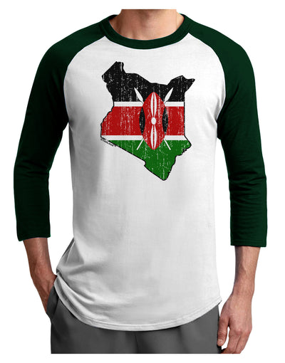 Kenya Flag Silhouette Distressed Adult Raglan Shirt-TooLoud-White-Forest-X-Small-Davson Sales
